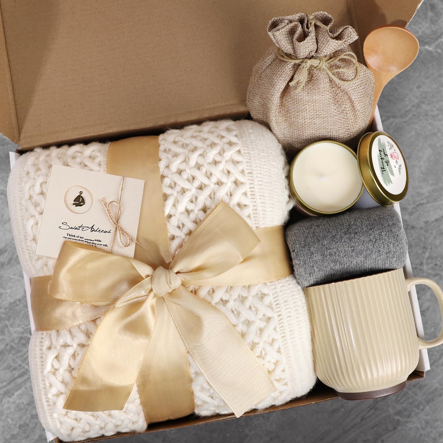 Mothers Day Gifts for Mom, Get Well Soon Gift Basket for Women, Self Care Thinking of You Care Package, Feel Better Relaxing Encouraging Gift for Her Sister Wife Friend Grandma Coworker (Ivory)