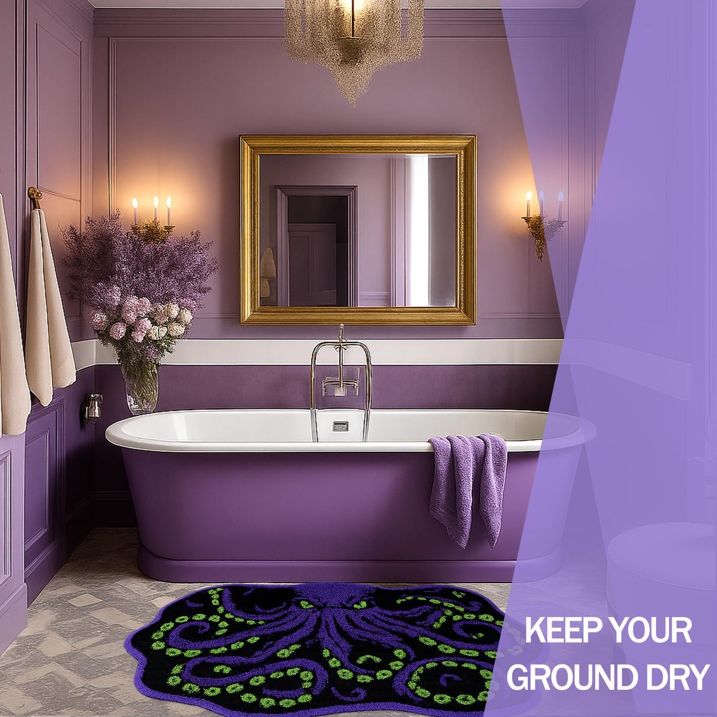 LSYESDLA Cool Purple Octopus Bathroom Rug, Soft Plush Gothic Animal Tufted Bath Mat, Non-Slip & Machine Washable, Absorbent Quick Dry Floor Door Mat Home Decor for Shower, Tub and Sink, 23.6"x35.4"