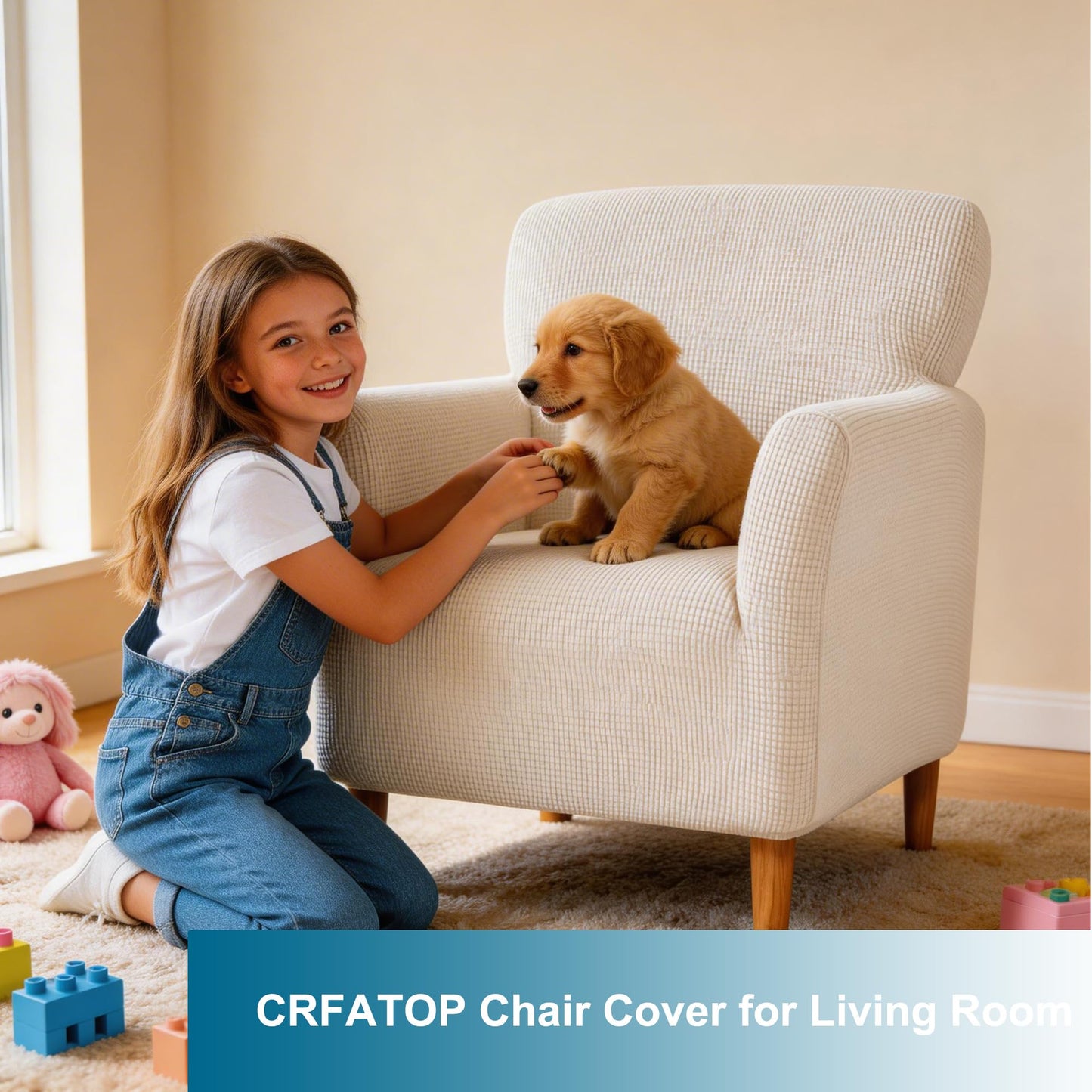 CRFATOP Stretch Mid Century Modern Armchair Slipcover 1-Piece Solid Accent Chair Covers with Arms Soft Waterproof Chair Slipcovers for Living Room Furniture Protector Office Reception Reading,Beige