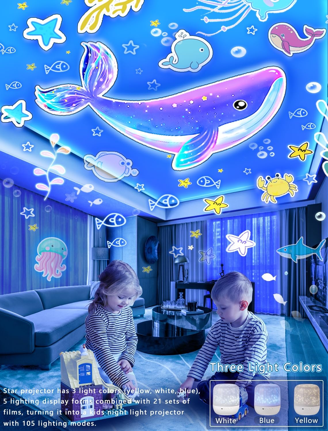 21 Sets of Films, Projector Night Light for Kids Bedroom, Baby Projector for Ceiling, Star Galaxy Night Lights with 360° Rotation Dimmable for Kids Baby Girls, Birthday, Christmas, Nursery, Room Decor