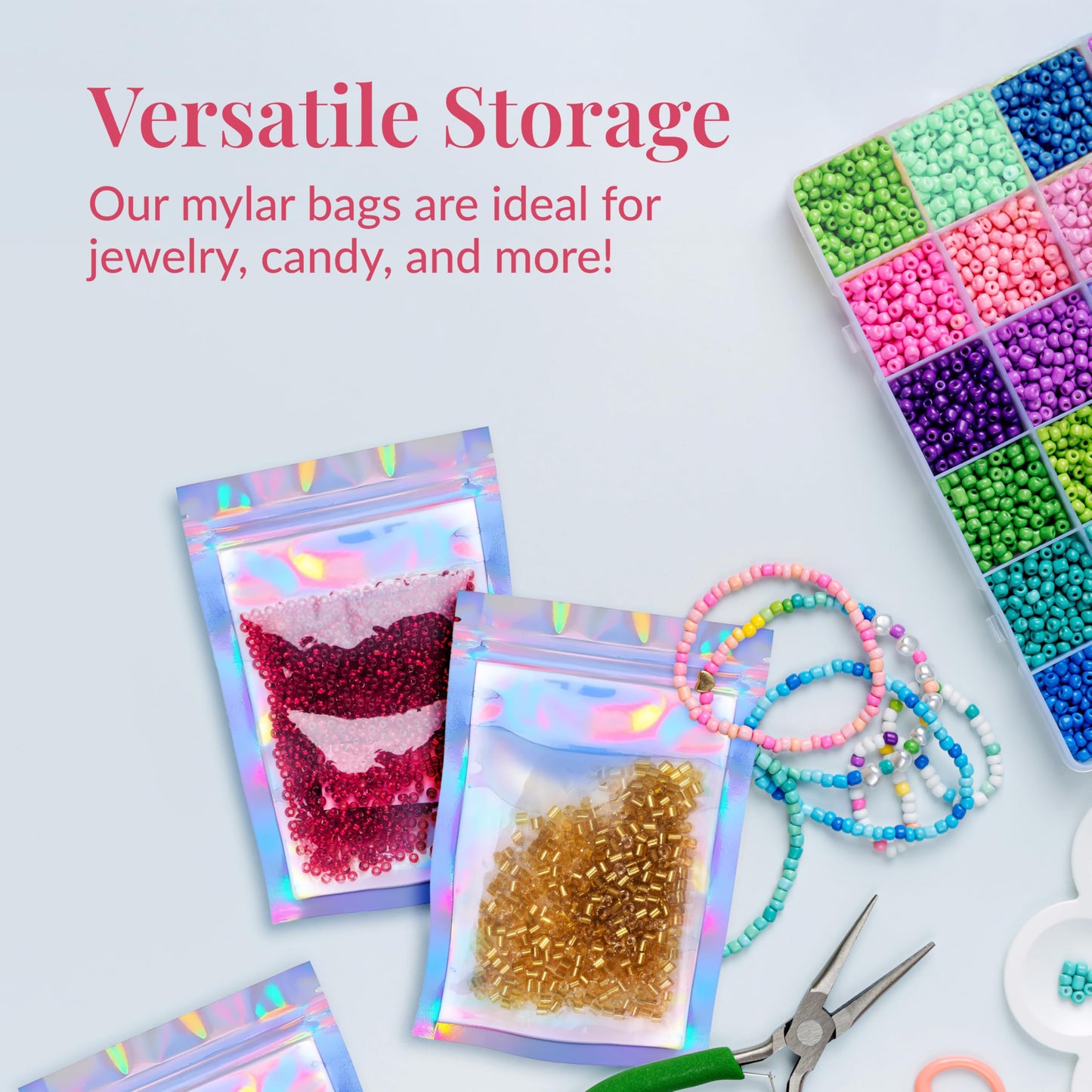 Prestee 100 Pack Mylar Bags 4x6 - Resealable Holographic Bags with Window - Smell Proof Mylar Bag for Food Storage, Candy Bag, Packaging Bags for Small Business, Snacks, Coffee, Herbs, and More