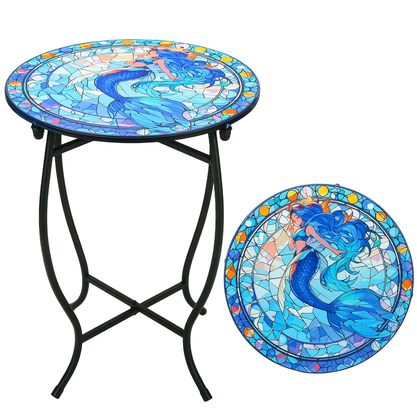 Fashion&cool Patio Side Table for Small Space, 14 Inch Weather Resistant Metal Side Table, Small Round End Table Accent Table for Patio Yard Porch Balcony Garden Bedside Plant Stand Indoor Outdoor