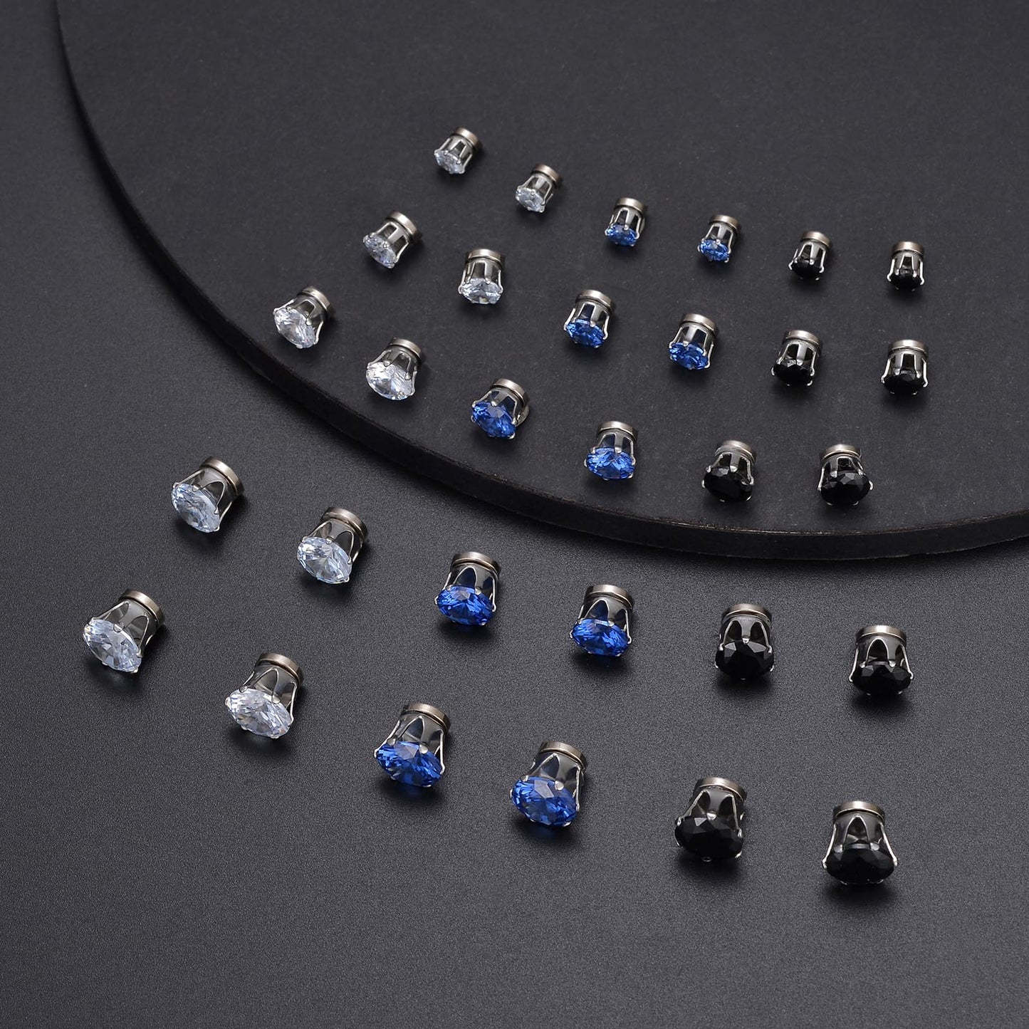 Ofeiyaa 15 Pairs Magnetic Stud Earrings Cubic Zirconia Non-Piercing Earrings Set Clip on Fake Earring Jewelry for Women Men 4-5-6-7-8MM White Black Blue Color