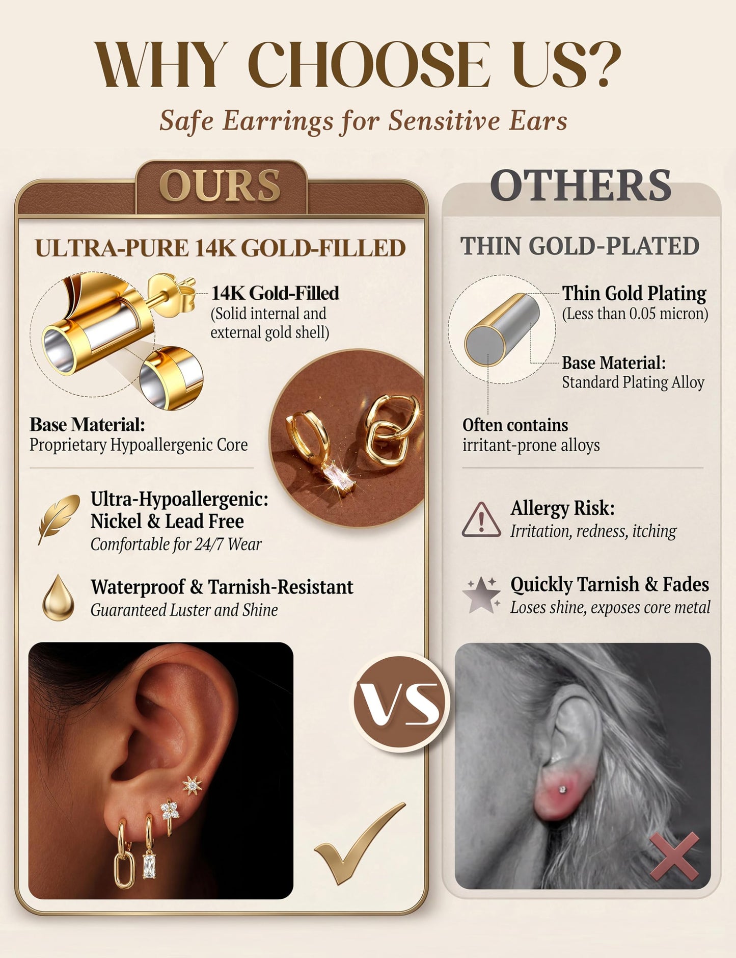 MILACOLATO 4 Pairs Gold Earrings for Women, Hypoallergenic 14K Gold Filled Small Stud Hoop Earrings Set for Multiple Piercing, Dainty Lightweight Cartilage Huggie Earrings Stacks Trendy Jewelry Gifts, D