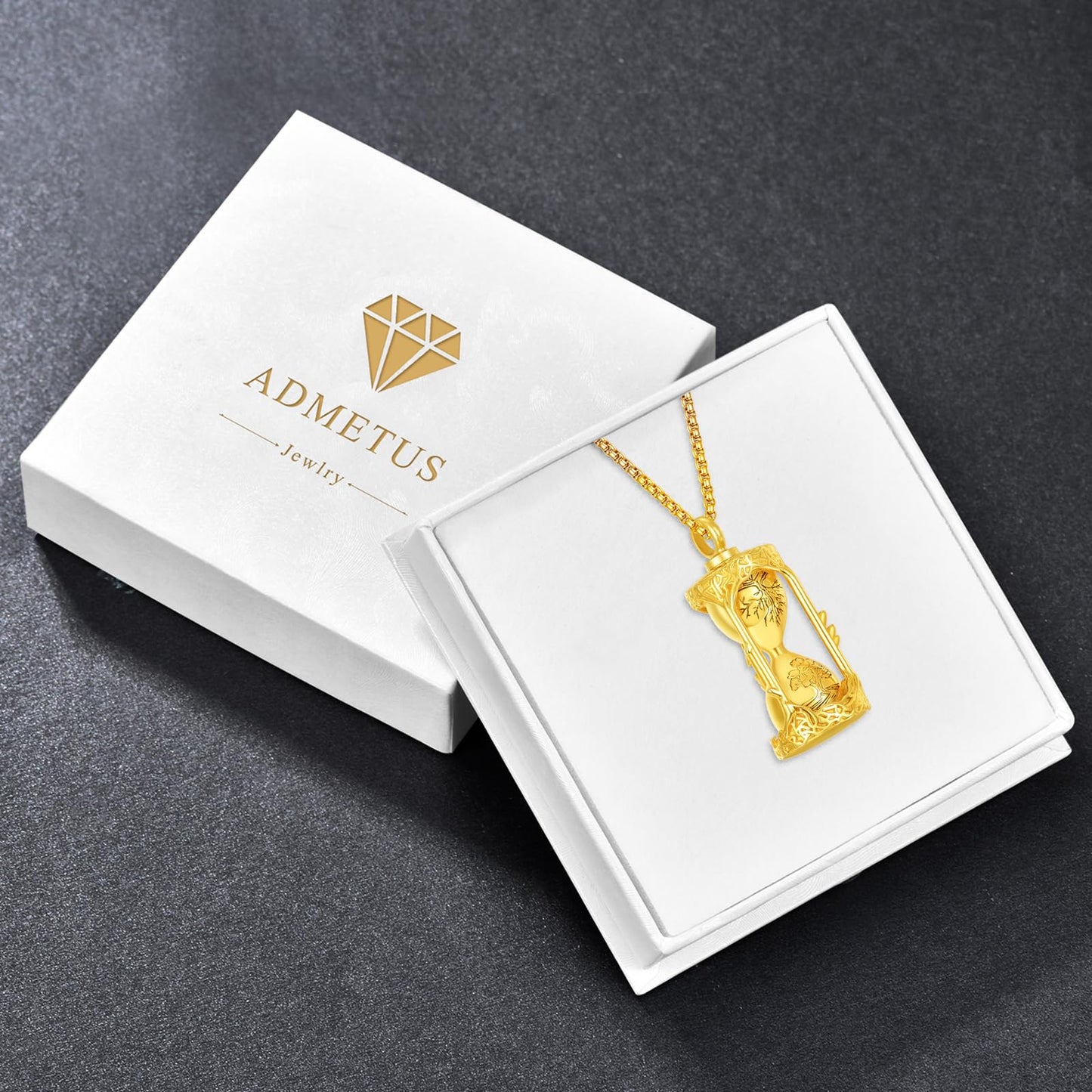 ADMETUS Tree of Life Hourglass Urn Necklaces for Ashes 24K Gold-Plated Cremation Jewelry for Ashes for Men Ash Keepsake Pendant Memorial Gifts