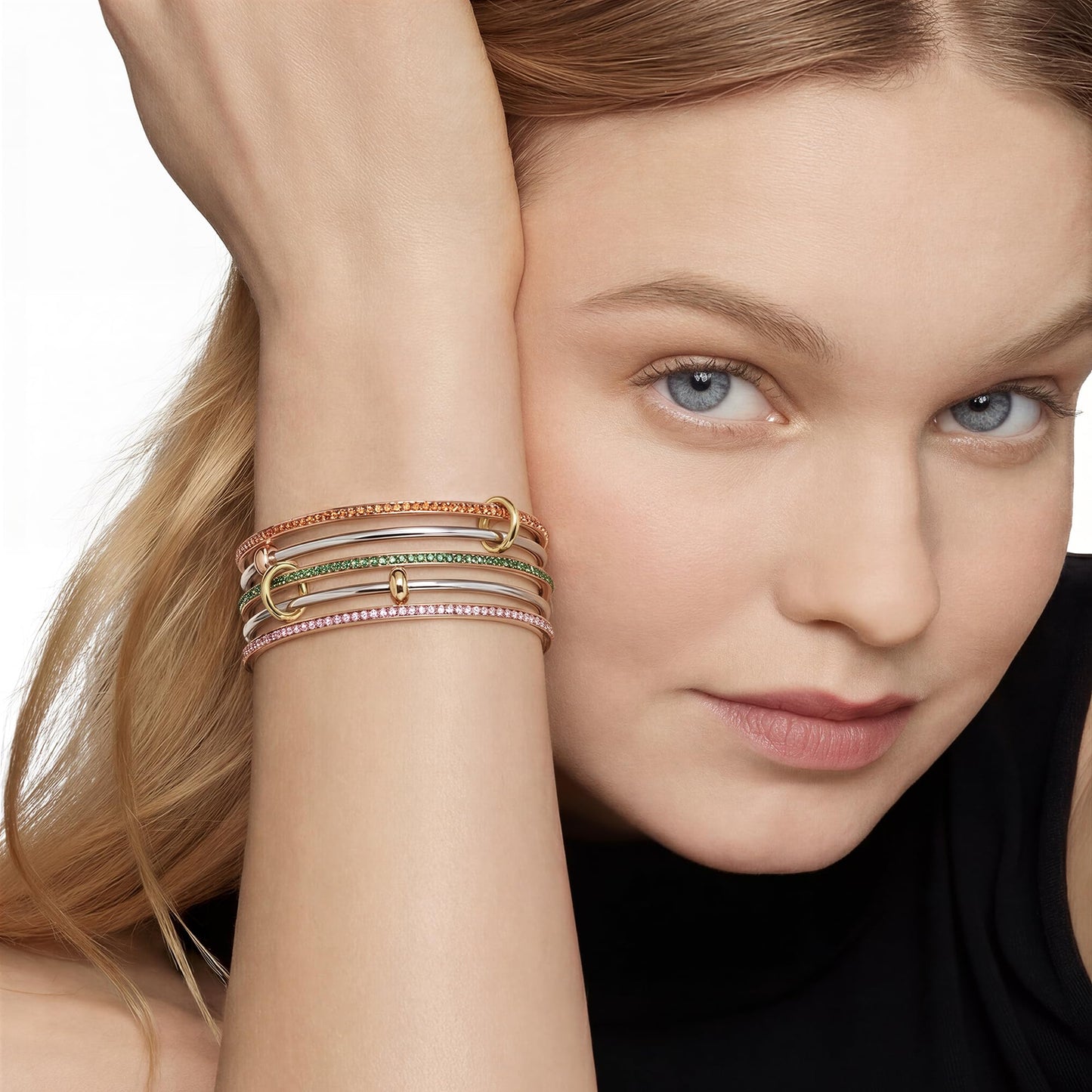 MIUSISHIYU 5-pack Gold Bracelets for Women Stacking Bangle - 18K Mixed Metal Tri-Color Rolling Interlocking Bands, Cubic Zirconia Fidget Anxiety Jewelry,Perfect Gifts for Mom Wife Grandma