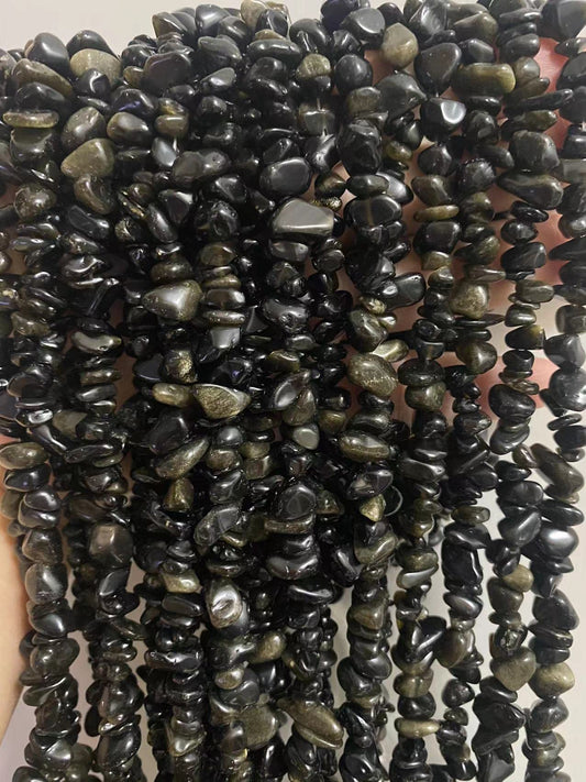 PLTbeads 7-8mm Natural Gold Obsidian Gemstone Chips Beads Healing Crystals Waist Bracelets Necklace Kit Irregular Stone DIY Crafts Design Jewelry Making