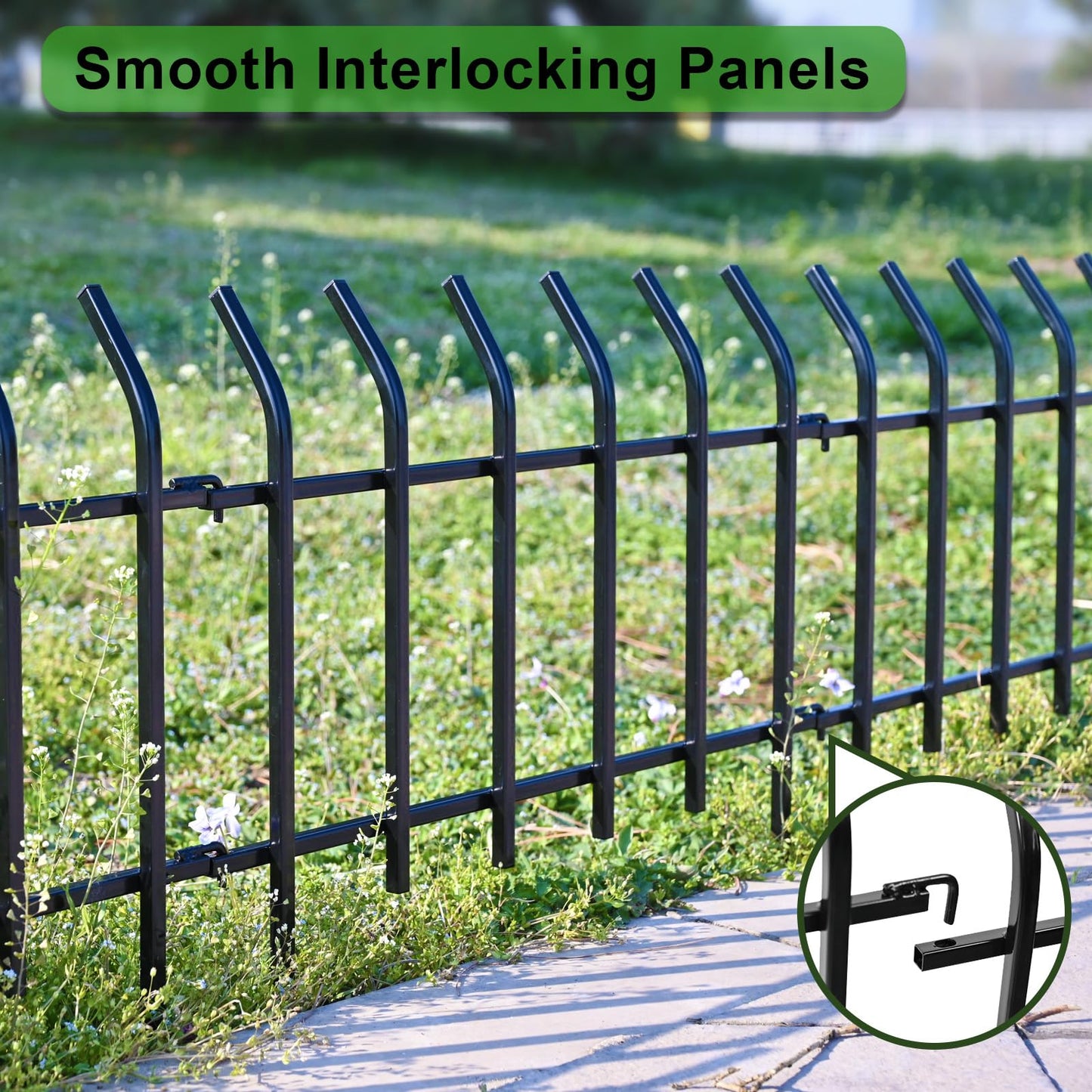 Metal Garden Fence Panels 18'' H x 22'' W, 14.6 Ft Total Length, Heavy Duty Rustproof No-Dig Decorative Fence to Protect Plants & Keep Dogs Out for Yard, Flower Beds & Pathways (8 Panels)