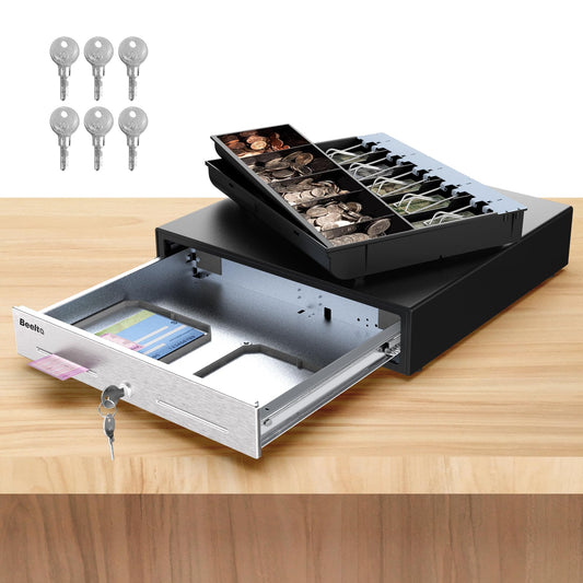 Beelta 18" Cash Drawer – Heavy-Duty with Micro Switch & Emergency Release, 5B5C Media Slots, Silent Smooth Ball Bearing Slides, Stainless Steel Front Panel & Removable Tray BK1818S