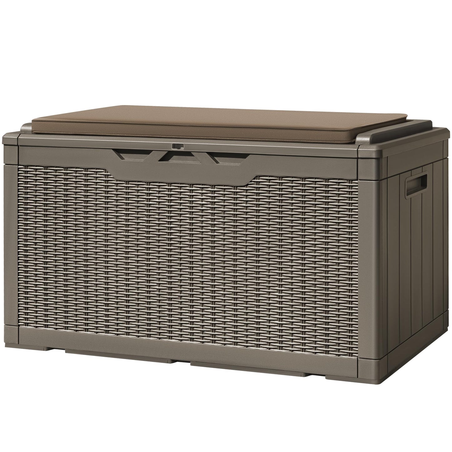 Greesum 100 Gallon Resin Deck Box Large Outdoor Storage with Cushions for Patio Furniture, Garden Tools, Pool Supplies, Weatherproof and UV Resistant, Lockable, Light Coffee