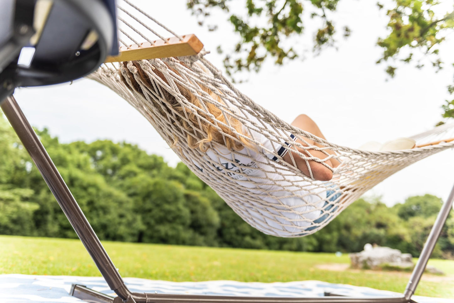 Lazy Daze Hammocks 12FT Double Rope Hammocks, 2 Person Hand Woven Cotton Hammock with Spreader Bar for Outside, Patio, Poolside, FIT 13-15 FT Stand, Max 450 Lbs, Natural, 141 x 57 inches