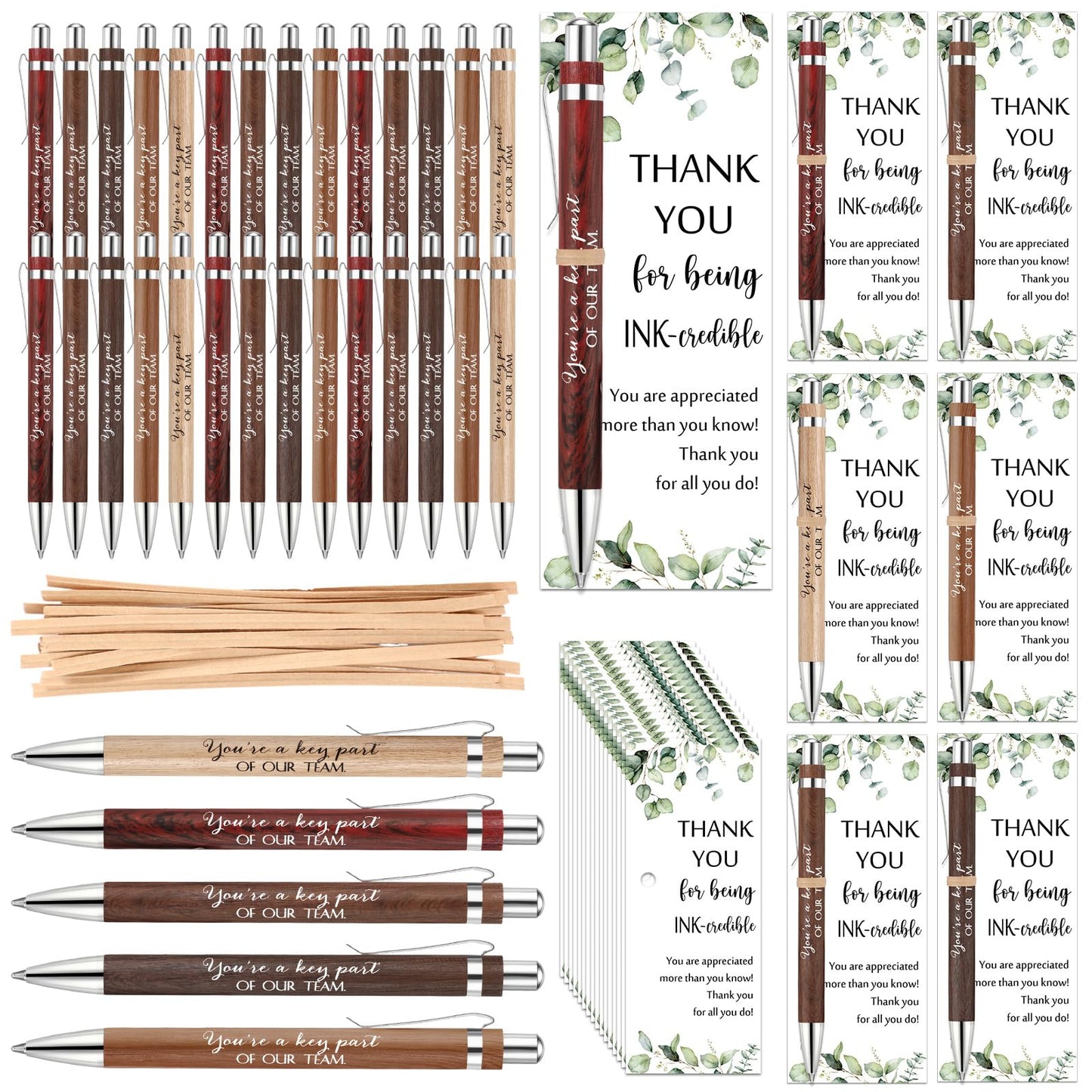 Yeaqee 36 Sets Teacher Appreciation Gift Bulk Thank You Inspirational Wood Bamboo Pen with Cards for Teacher Nurse Week Coworker Staff Volunteer(6 Colors,You Are A Key Sign)