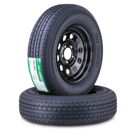 Free Country Trailer Tire Wheel Assembly ST205/75R15 8-Ply D 107N 5 Lug on 4.5" PCD Black Mod Wheel, SET 2