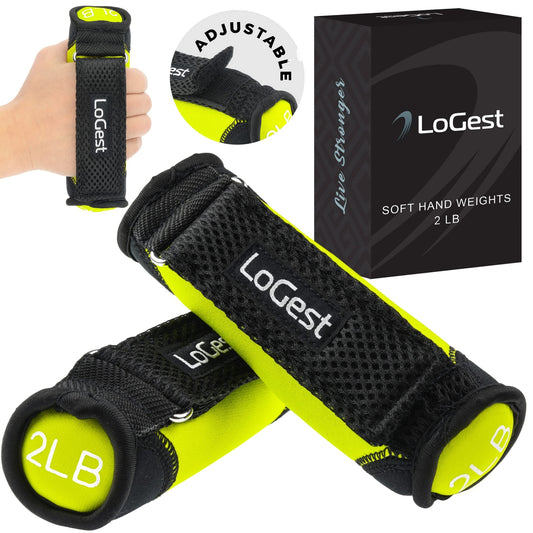 LoGest Soft Hand Weights Adjustable Straps - Comes in 1LB Weights or 2LB or 3LB 4LB - Comfortable & Secure Weighted Neoprene Dumbbells with Straps for Walking Running Cardio Workout Physical Therapy