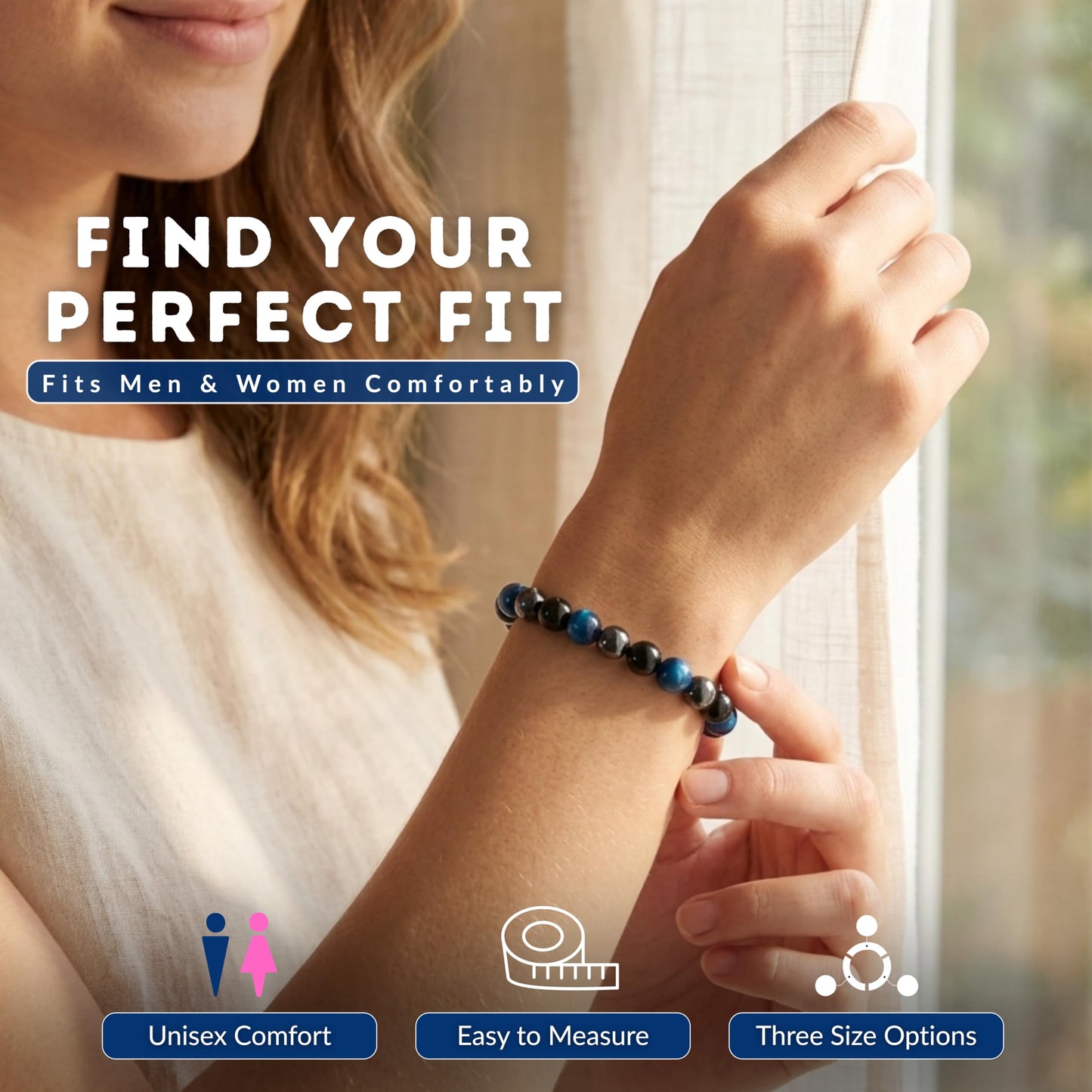 Cherry Tree Collection Triple Protection Blue Beaded Bracelet – Genuine 8mm Gemstone Stretch Bracelet for Men & Women – Handmade Crystal Bracelet - (Triple Protection Blue - S)