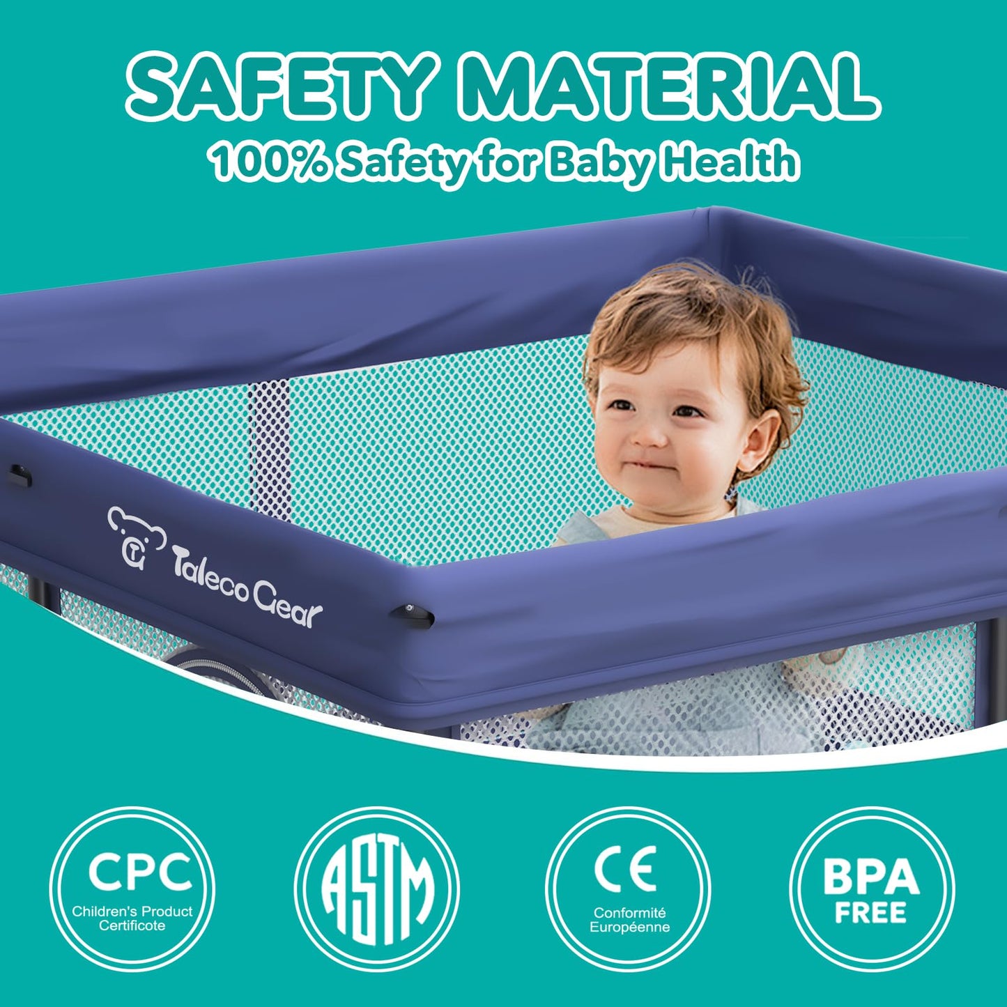 Foldable Baby Playpen for Babies and Toddlers, 50x50 Inch Portable Play Yard, Collapsible Play Pen with Mat, Visible Mesh, 50 Ocean Balls, Indoor/Outdoor Baby Fence Activity Center for Home