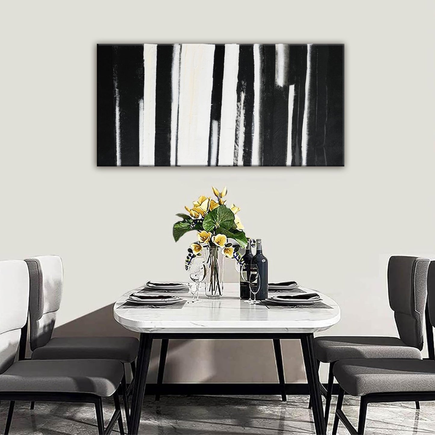 QSQ Black and White Abstract Wall Art Decor Modern Decorations Home Paintings Minimalist Stripes Artwork for Living Room Bedroom Office 20"40"