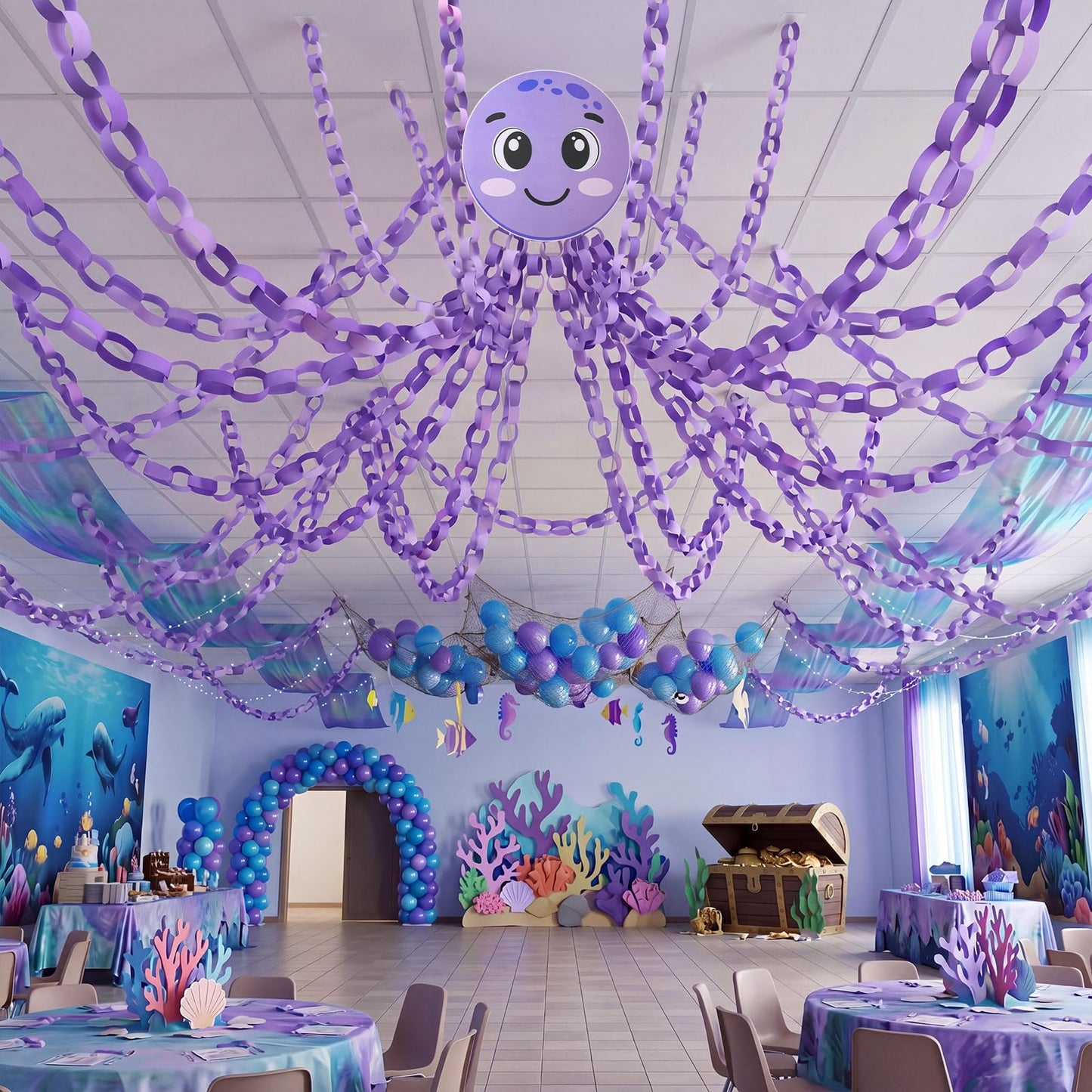 Motipuns 301 Pcs Under The Sea Paper Chains, Octopus DIY Paper Chain Garland for Classroom, Purple Ocean Theme Bulletin Board Decor Summer Party Craft Supplies 1" x 8"
