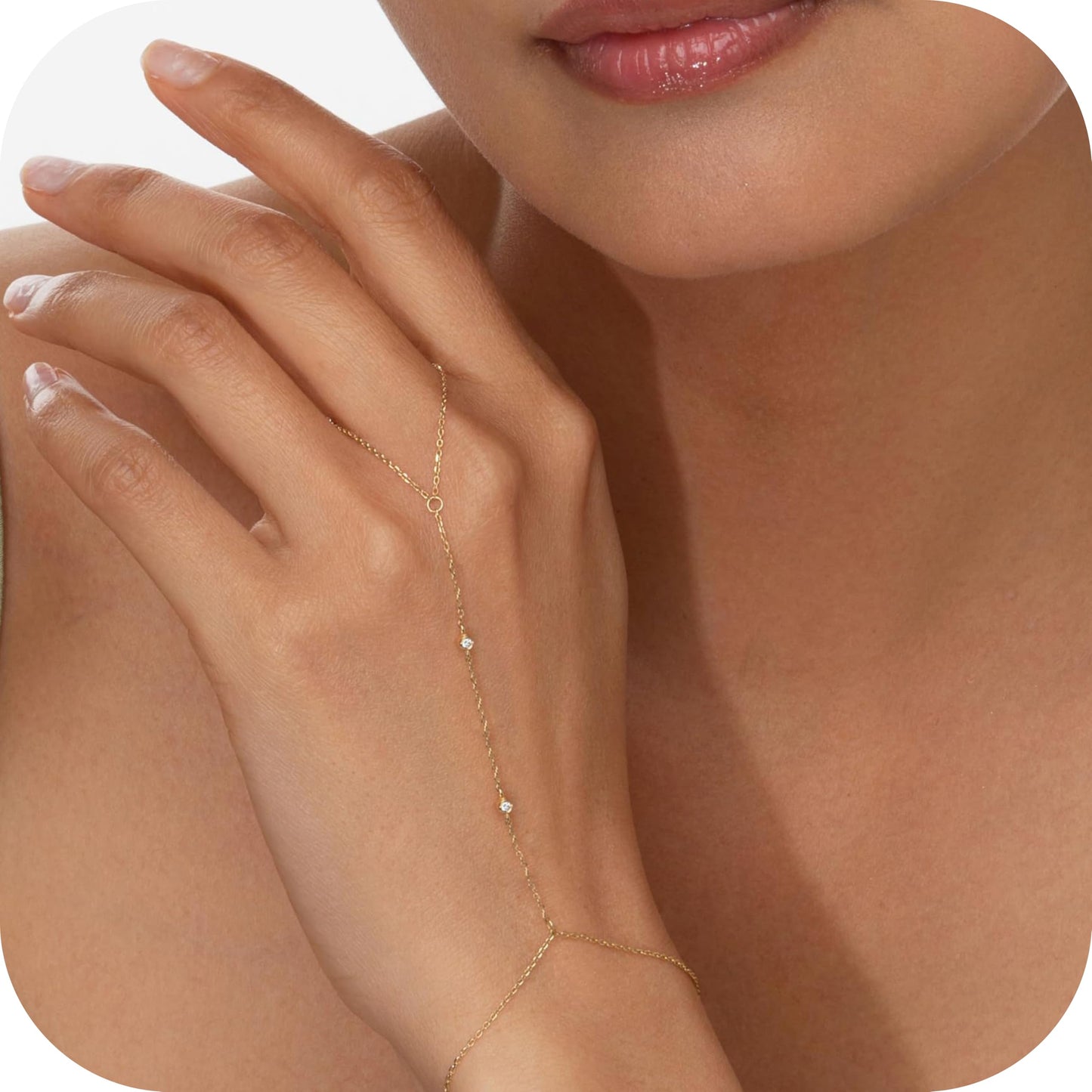 Gokeey Dainty Gold Ring Hand Chain Cubic Zirconia Bracelet Trendy 14K Gold Plated Hand Chains Bracelet for Women Simple Body Jewelry Set Trendy Birthday Gift