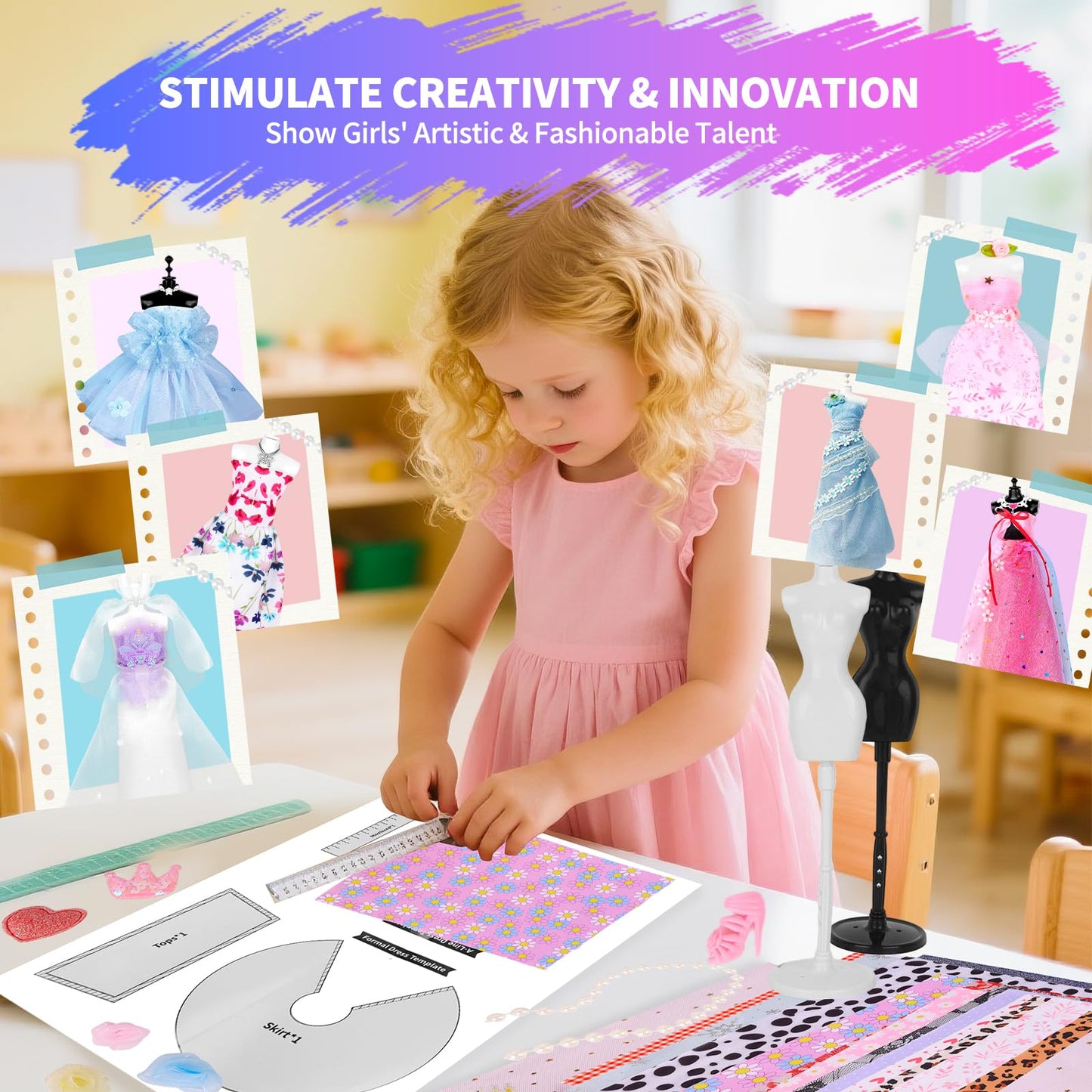 1000+ PCS Fashion Designer Kits for Girls, Sewing Kit for Kids with 4 Mannequins, DIY Doll Clothes Dress Making Kit, Arts and Crafts Sewing Kit Birthday Gifts for Teen Girls Age 6 7 8 9 10 11 12+