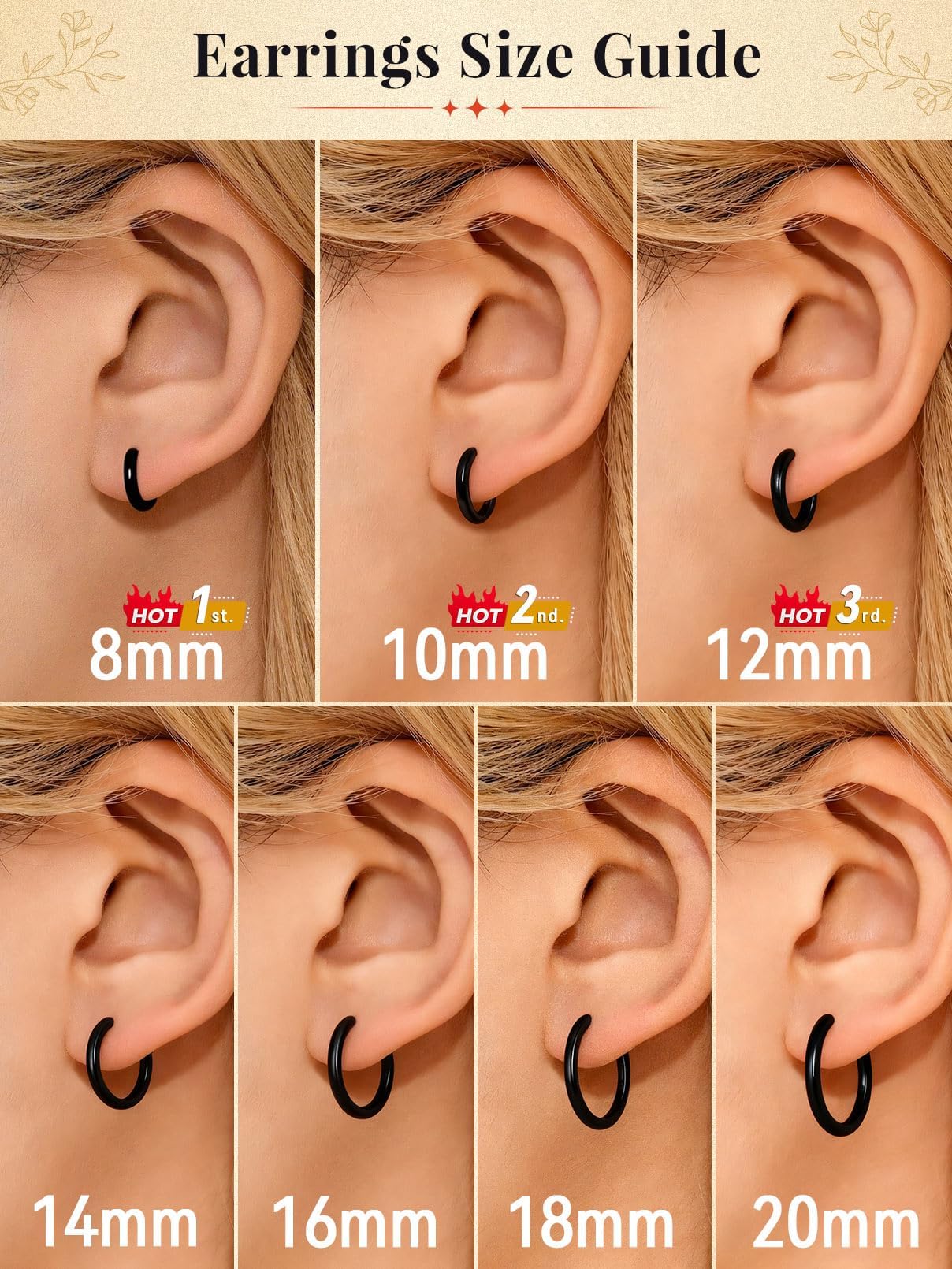 FaithHeart Hoop Earrings for Women, Black Hypoallergenic Huggie Hoop Earrings, Small Cartilage Earrings for Women 8mm, Send Gift Box
