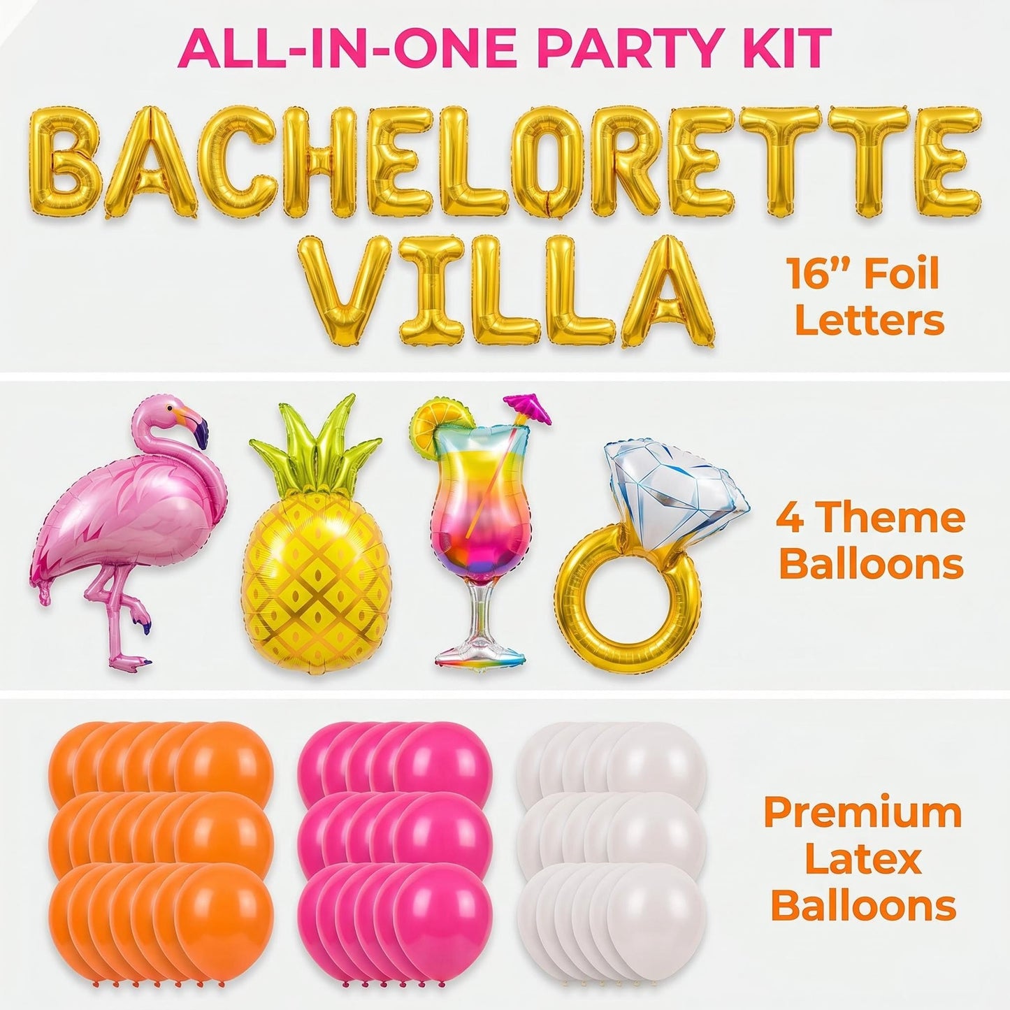 Bachelorette Villa Party Decorations Kit - Tropical Island Theme Balloon Banner with Flamingo, Pineapple, and Giant Ring Balloons - Beach Bridal Shower, Luau Party Supplies, Hot Bride Summer Backdrop
