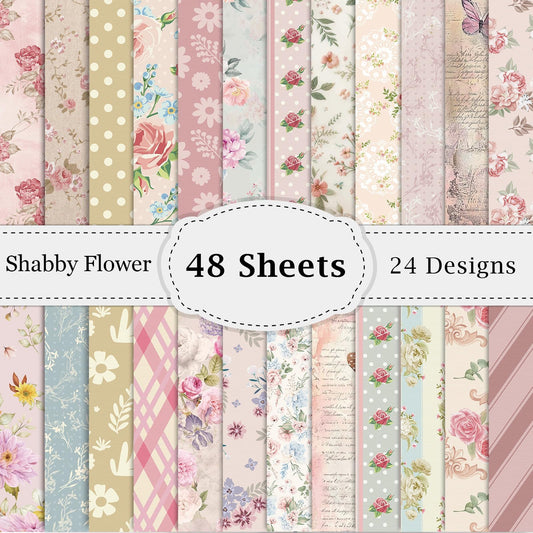 48 Sheets Floral Scrapbook Paper 12x12 Vintage Flower Scrapbook Cardstock Paper 24 Styles Spring Floral Pattern Decorative Craft Papers for DIY Card Making Photo Album Journal Craft Decor Single Sided