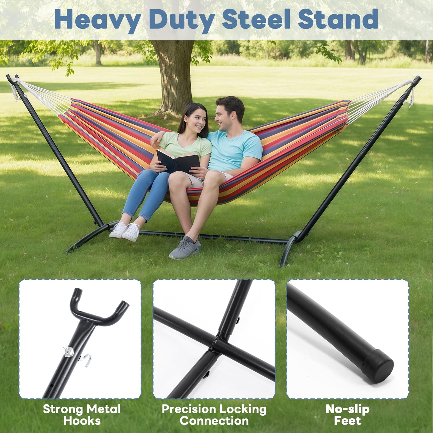 Sweetcrispy Hammock Stand Only, Heavy Duty Hammock Stands for Double 2 Person, Portable Steel Stand for Outside Garden Backyard Patio Pool Beach with Carrying Case