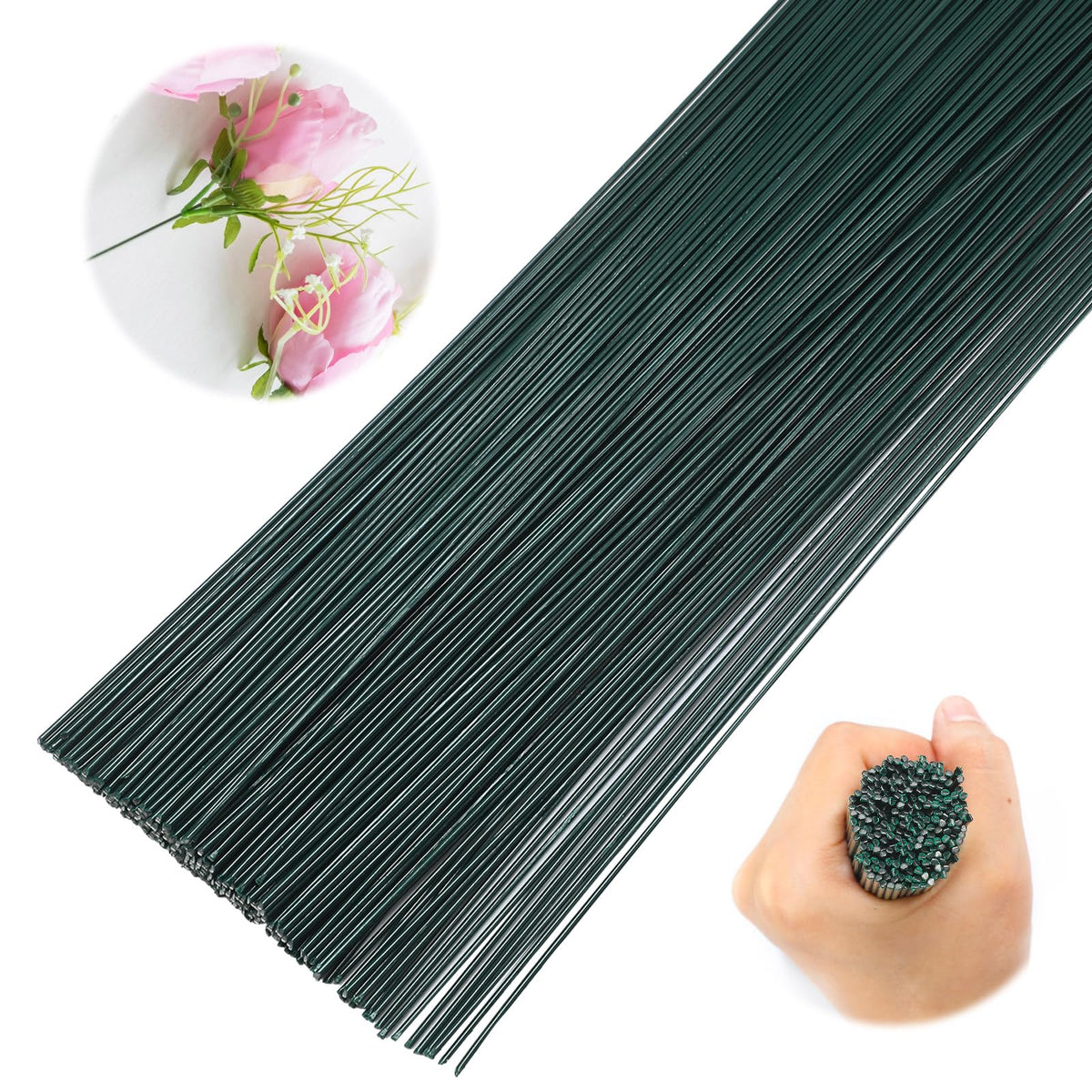 Zonon 220 Pcs 16 Gauge Enameled Floral Wire 18 Inch Florist Wire Bulk Flower Stems for Crafts DIY Bouquet Wrapping Artificial Flower Arrangements Supplies Wedding Prom Corsage, Dark Green