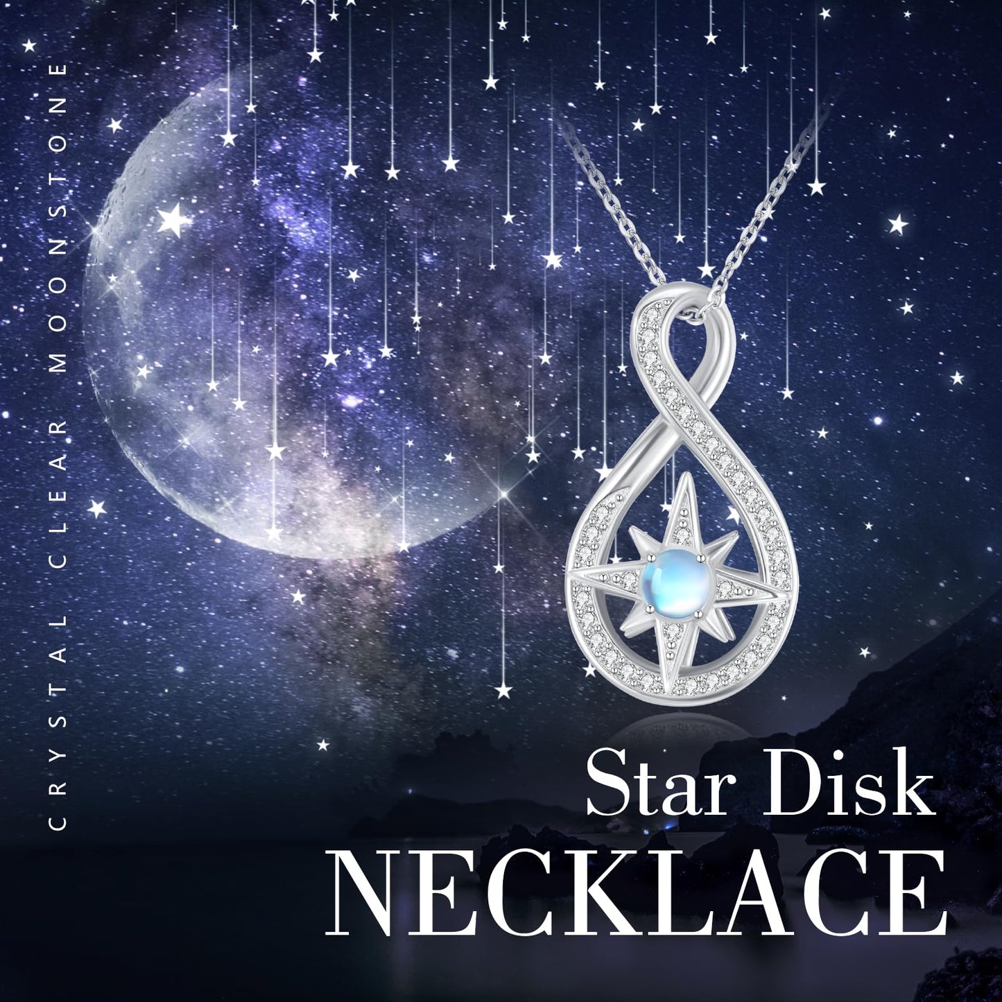 Silikepa Star Necklace for Women 925 Sterling Silver North Star Pendant Necklace Infinite Rotating Pendant with Moonstone Jewelry Gift for Women