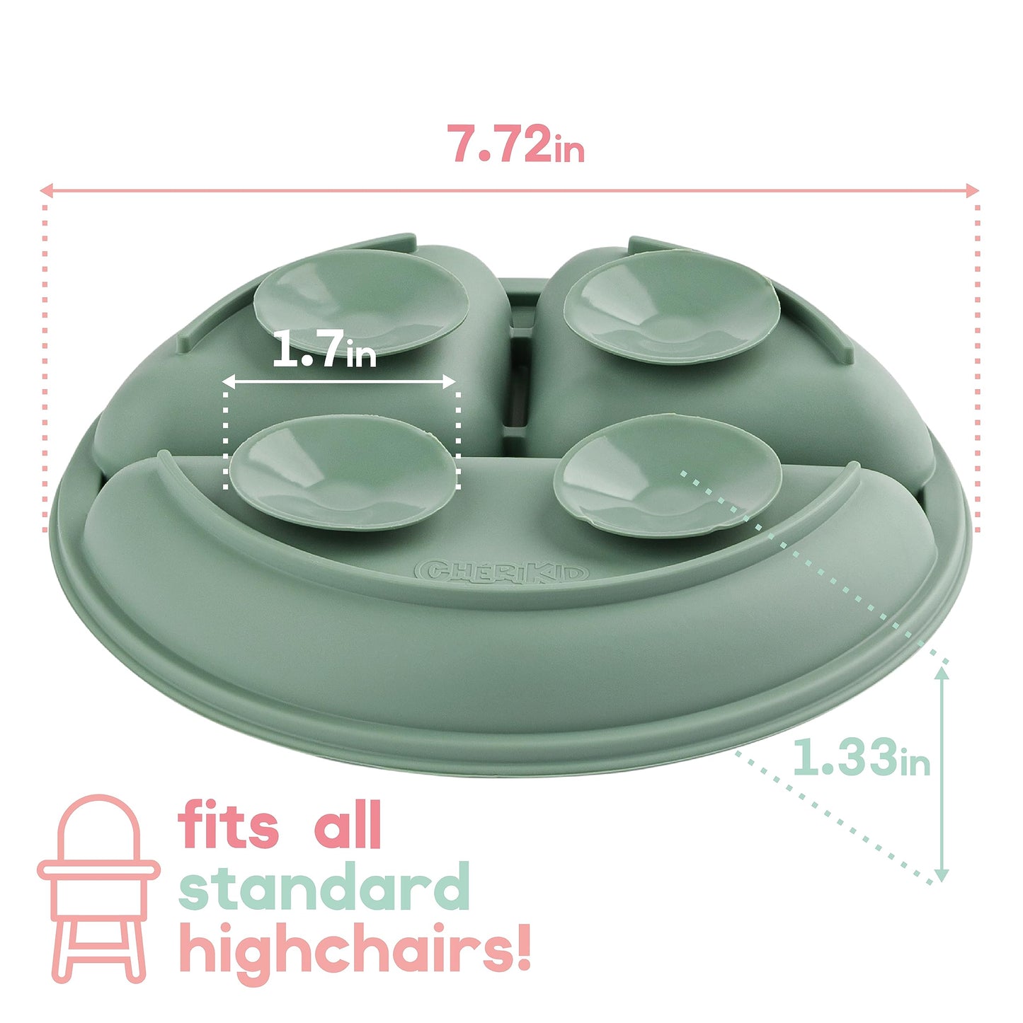 ChériKid Toddler Plates - FEATURES SUPER STRONG QUADRUPLE SUCTION - 100% Food Grade Silicone Baby Plates with Suction - Unbreakable Divided Kids Plates, Baby Essentials Dishes