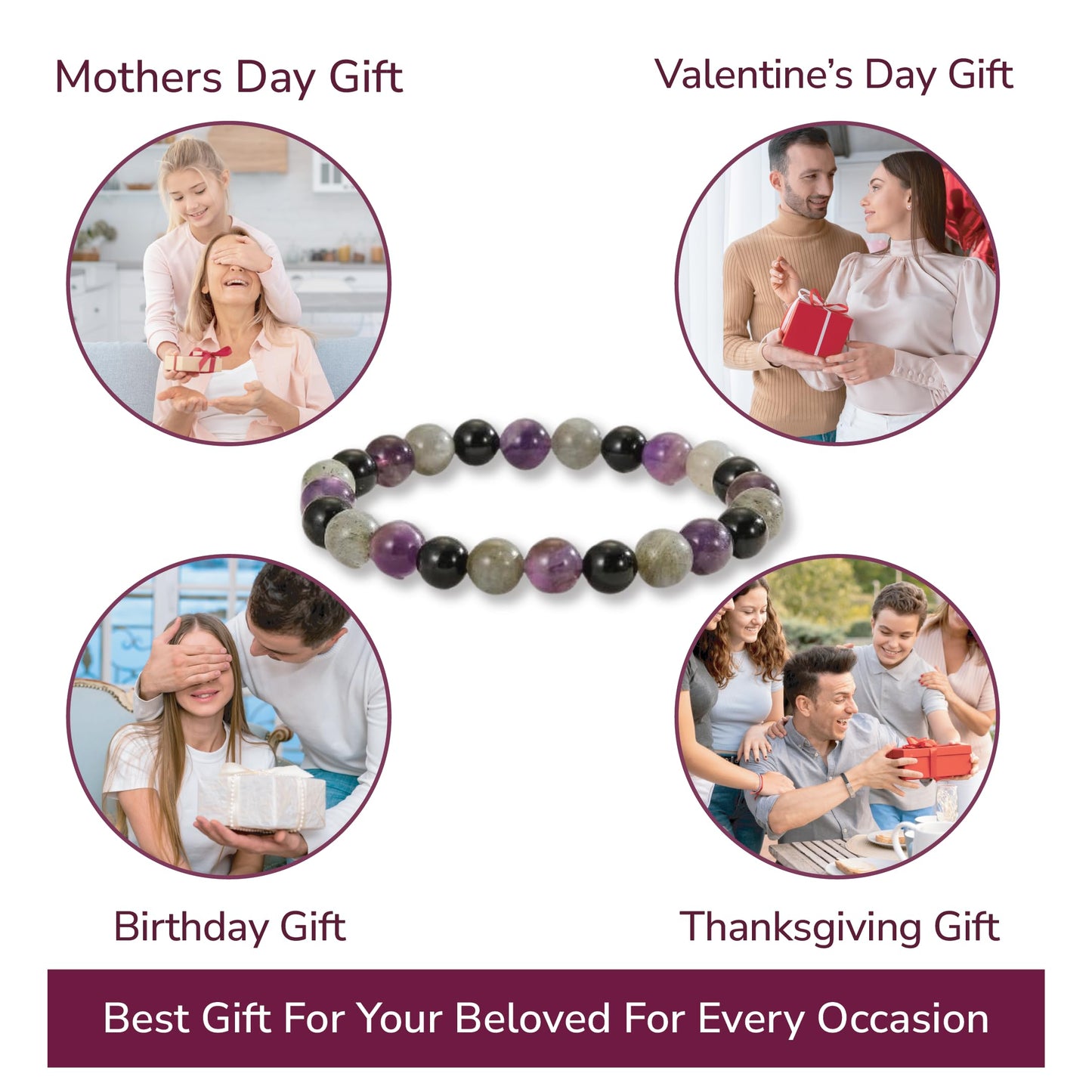 Crytsal Vibe Ultimate Protection Bracelet - Labradorite – Amethyst – Black Tourmaline - 8mm Beaded Bracelet for Protection - Elastic Adjustable Size
