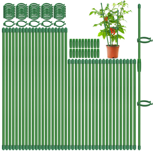 Catephe 40 Pcs Plant Support Stakes, Garden Stakes for Indoor Plants, Tall Adjustable Plant Sticks with 40 Clips and 20 Connectors for Monstera, Tomato, Vine Potted Plants