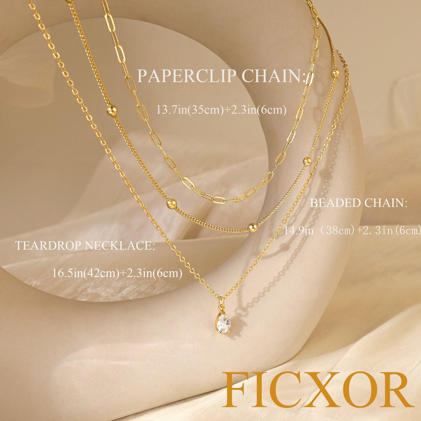 FICXOR Layered Necklaces for Women,Dainty 14k Gold Plated CZ Pendant Necklace Stack Simple Beaded Paperclip Chain Choker Necklaces for Women Trendy Non Tarnish Gold Jewerly Set Gifts