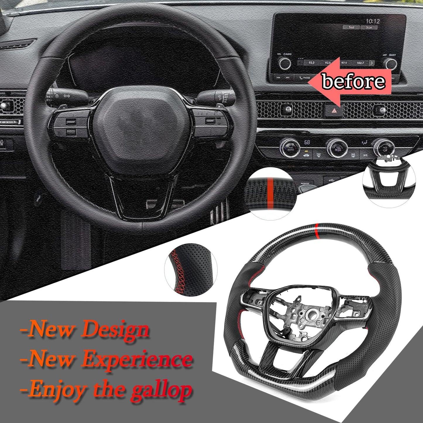Car steering wheel for Honda Civic 2020 2021 2022 2023 2024 steering wheel carbon fiber