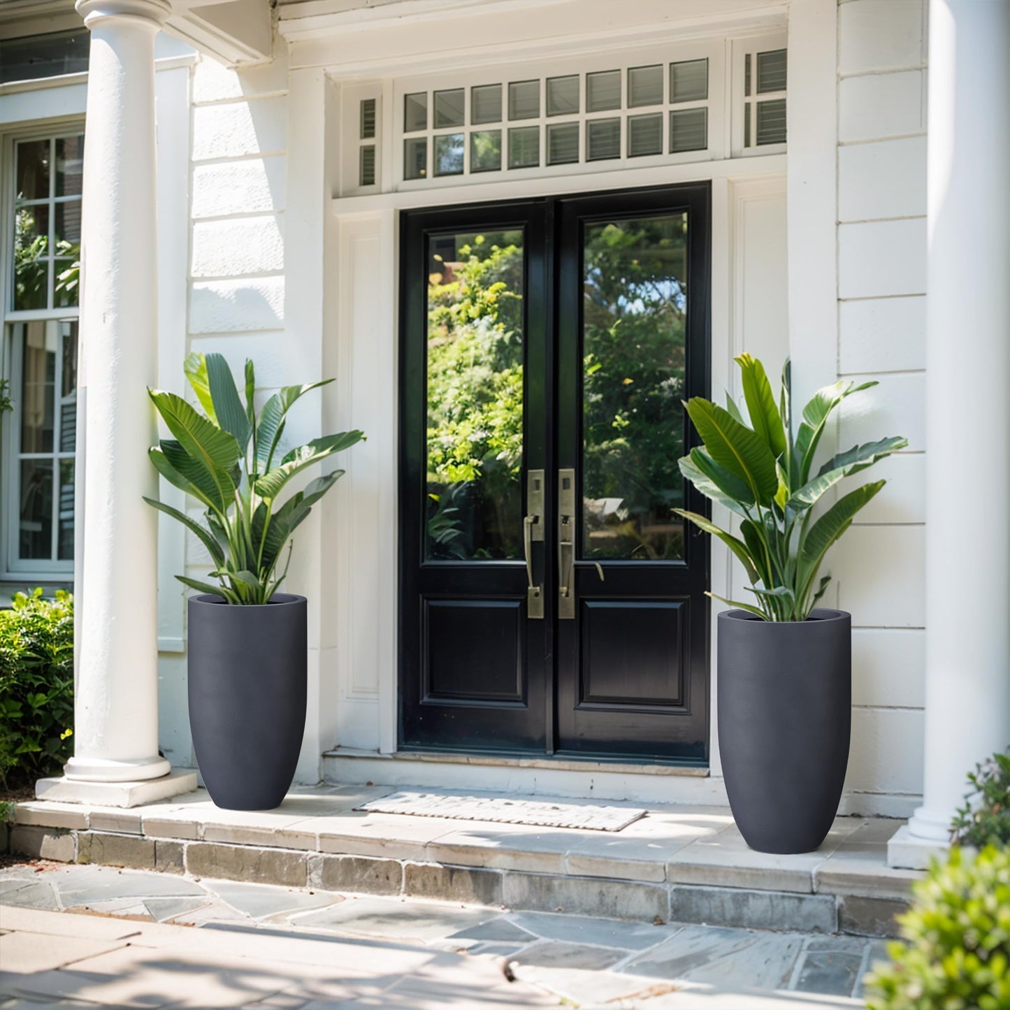 Kante 24 Inch Tall Concrete Planter, Outdoor Indoor Large Plant Pots with Drainage Hole and Rubber Plug for Home Garden Patio Porch Smooth Charcoal