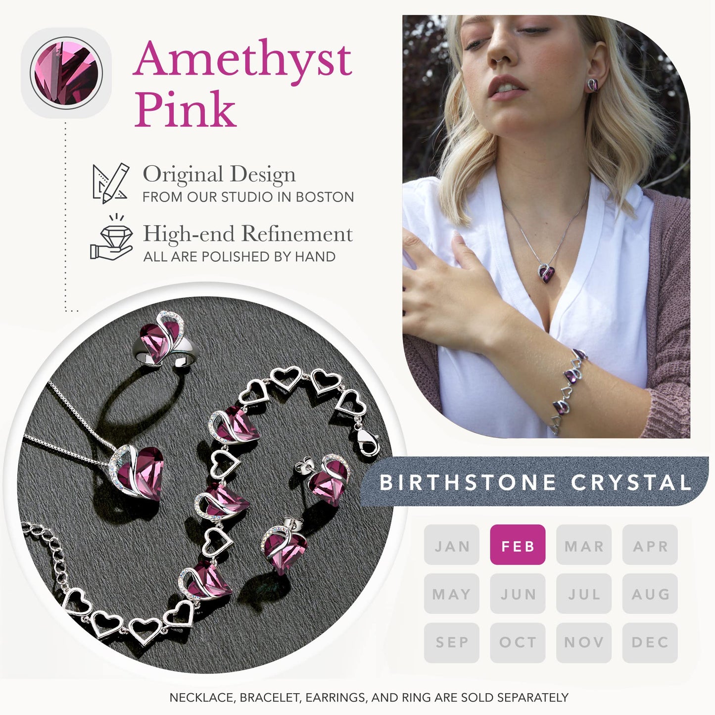 Leafael Mothers Day Gifts Infinity Love Heart Bracelet for Women, February Birthstone Crystal, Silver Tone Adjustable Chain
