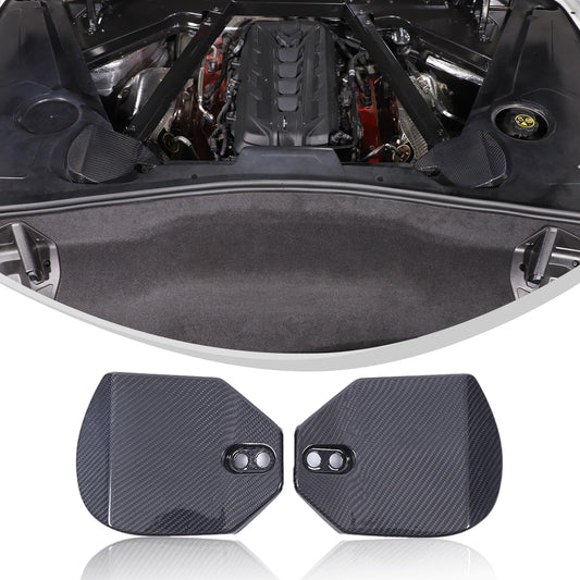 Rear Strut Tower Cover Compatible with Corvette C8 Stingray 2020-2024,Genuine Carbon Fiber Engine Bay Rear Shock Absorbing Tower Protection Panel Cover Trim 2pcs C8 Accessories (Black)