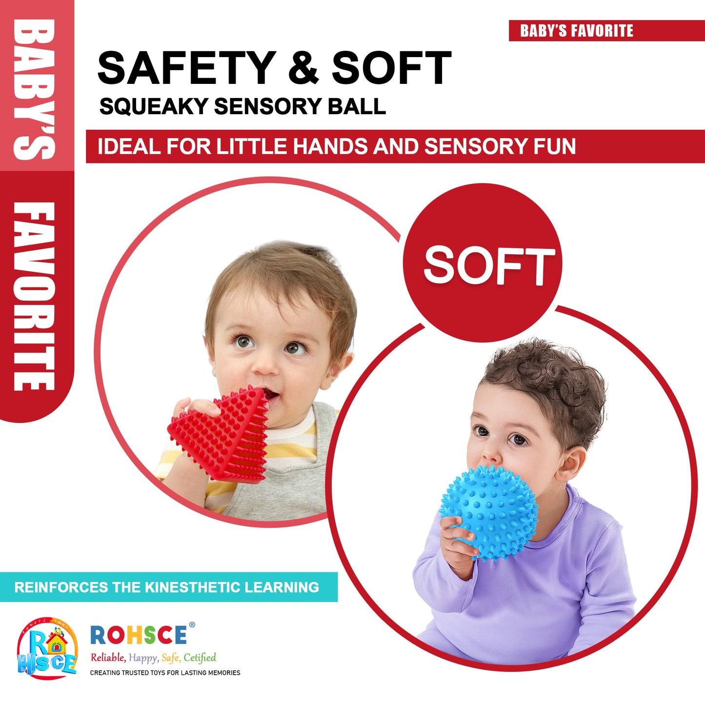 ROHSCE Sensory Balls Baby Teething Toys 6-12 Months, Soft Spiky Textured Multi Ball Set for Boys & Girls 1-3, BPA Free Montessori Tactile Development, 3 Pcs