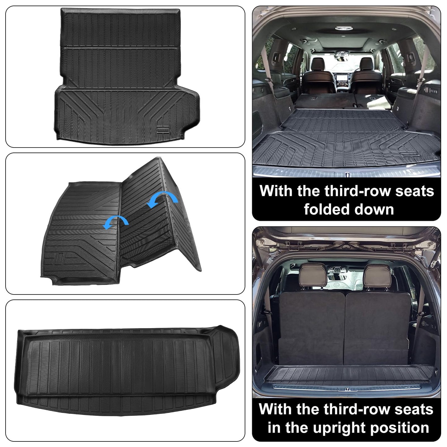 Auxko All Weather Floor Mats & Cargo Mat & Backrest Mat Fit for Jeep Grand Cherokee L 7 Seat (2nd Row Bench Seat) 2026 2025-2021 Liner Trunk Mat Accessories Odorless Black