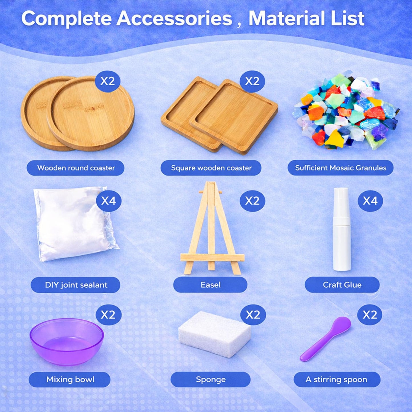 GHAHILI 4 Sets DIY Mosaic Kits for Adults - Graduation Birthday Gifts Glass Mosaic Tiles for Crafts with Wooden Coasters for Women Mosaic Art Kit Craft Coaster Handmade Making Kit Set for Home Decor