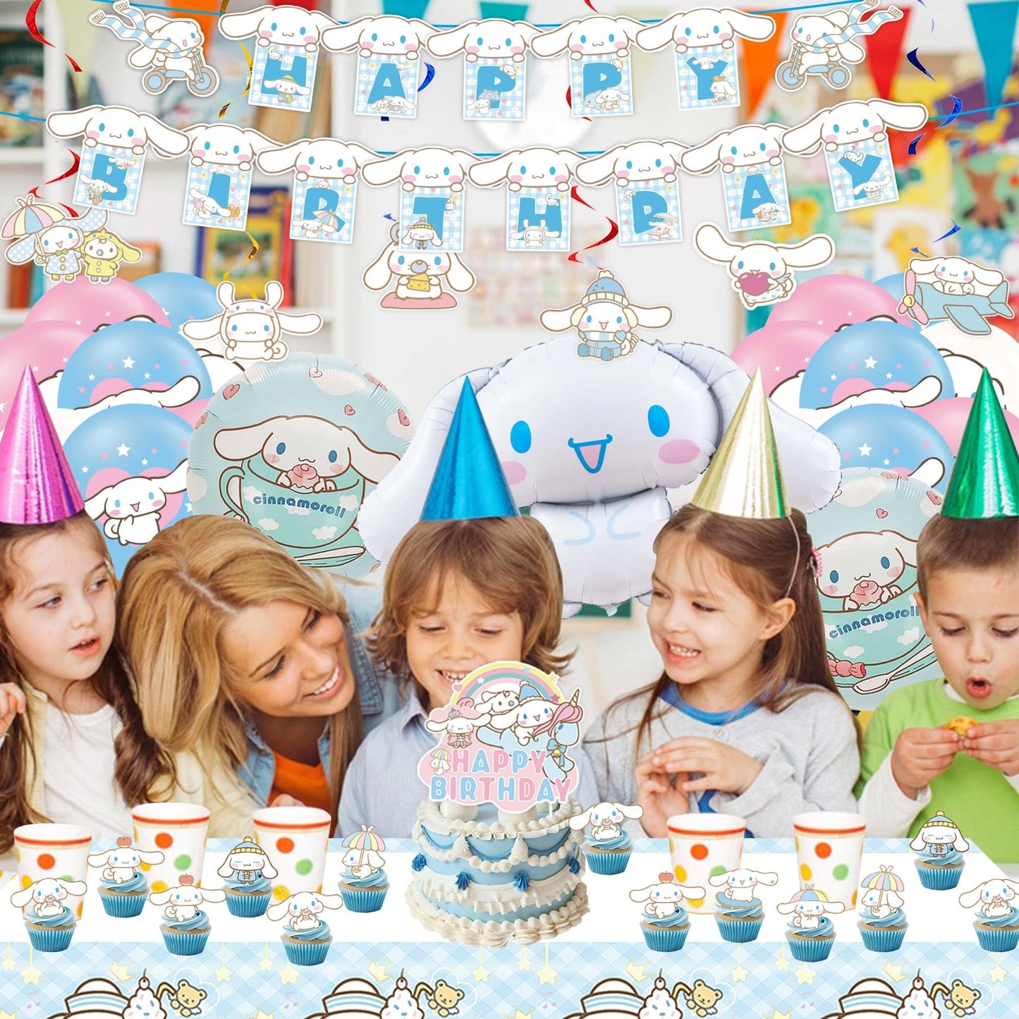 Birthday Party Decorations, Cute Party Supplies Include Banner, latex Balloons, Hanging Swirls, Foil Balloon, Cake Cupcake Toppers, Tablecloth for Theme Party