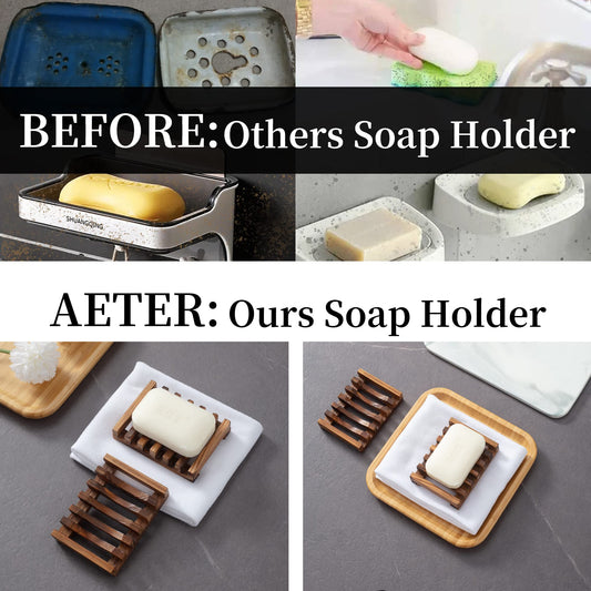 Wooden Soap Dish for Shower,Set of 2 Shower Soap Holder,Self draining Bar Soap Holder for Bathroom, Homemade Soaps Saver Natural Soaps Tray, Vowupt