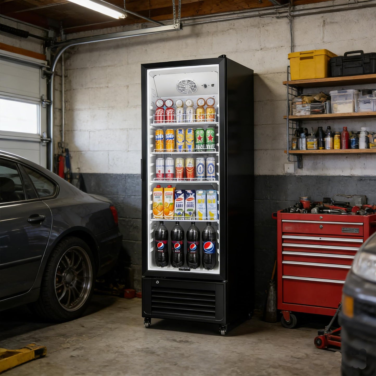 BODEGACOOLER Beverage Refrigerator, 326L/344 Qt Commercial Refrigerator For Kitchen, Home,Office and Garage, 312 Cans & 192 Bottles Display Refrigerator For Beer,Soda, Bar Cooler with Soft LED Light.