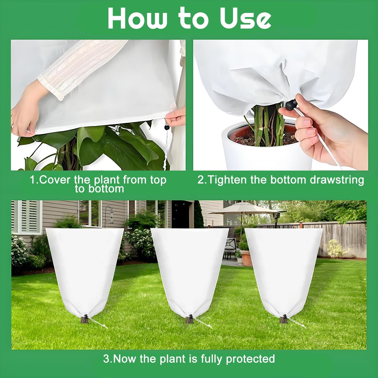 8 Pcs Winter Plant Covers Freeze Protection, 39.4x23.6 Inch Horizontal Shrub Tree Plant Protection Bags with Drawstring Plant Protector Shrub Frost Blanket for Winter Outdoor Garden Potted Plants