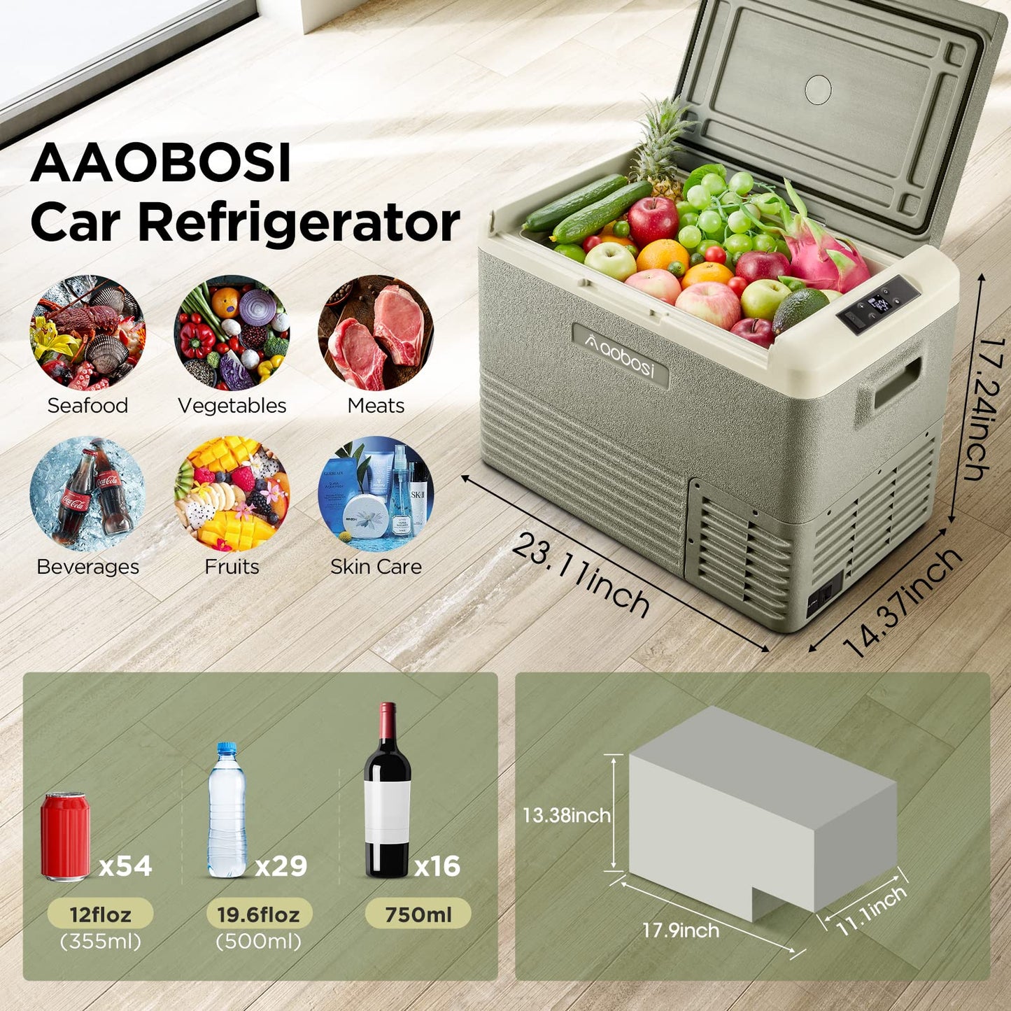 AAOBOSI 12 Volt Car Refrigerator, 42 Quart (40L) Portable Car Fridge, -4℉~68℉ Electric Cooler, RV Car Freezer APP Control,12/24V DC & 110-240V AC Compressor Cooler for Truck, Camping, Travel,