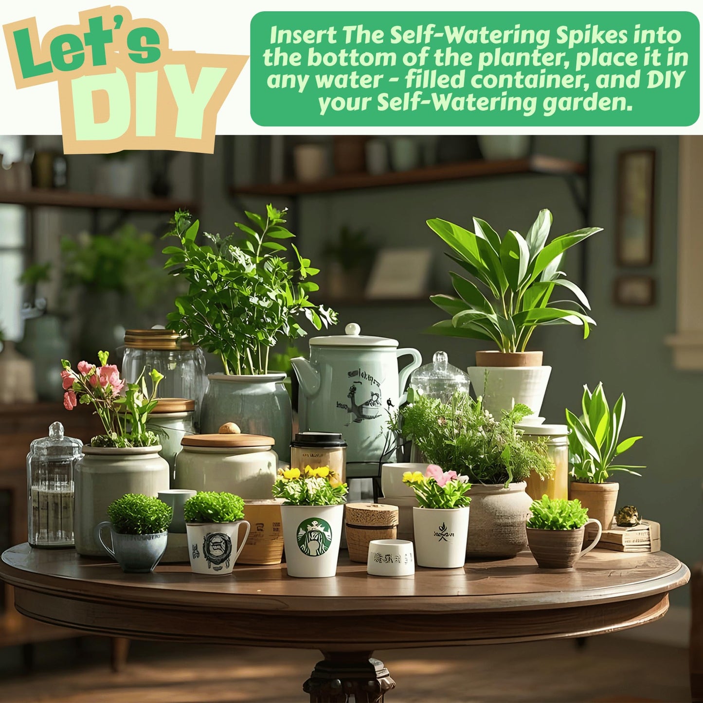 GreenShip 4-Pack Patented Self-Watering Spikes – DIY Plant Watering System for Indoor Plants, Fits Grower Pots, Reuse Containers, Automatic Self-Watering Stakes (Small)