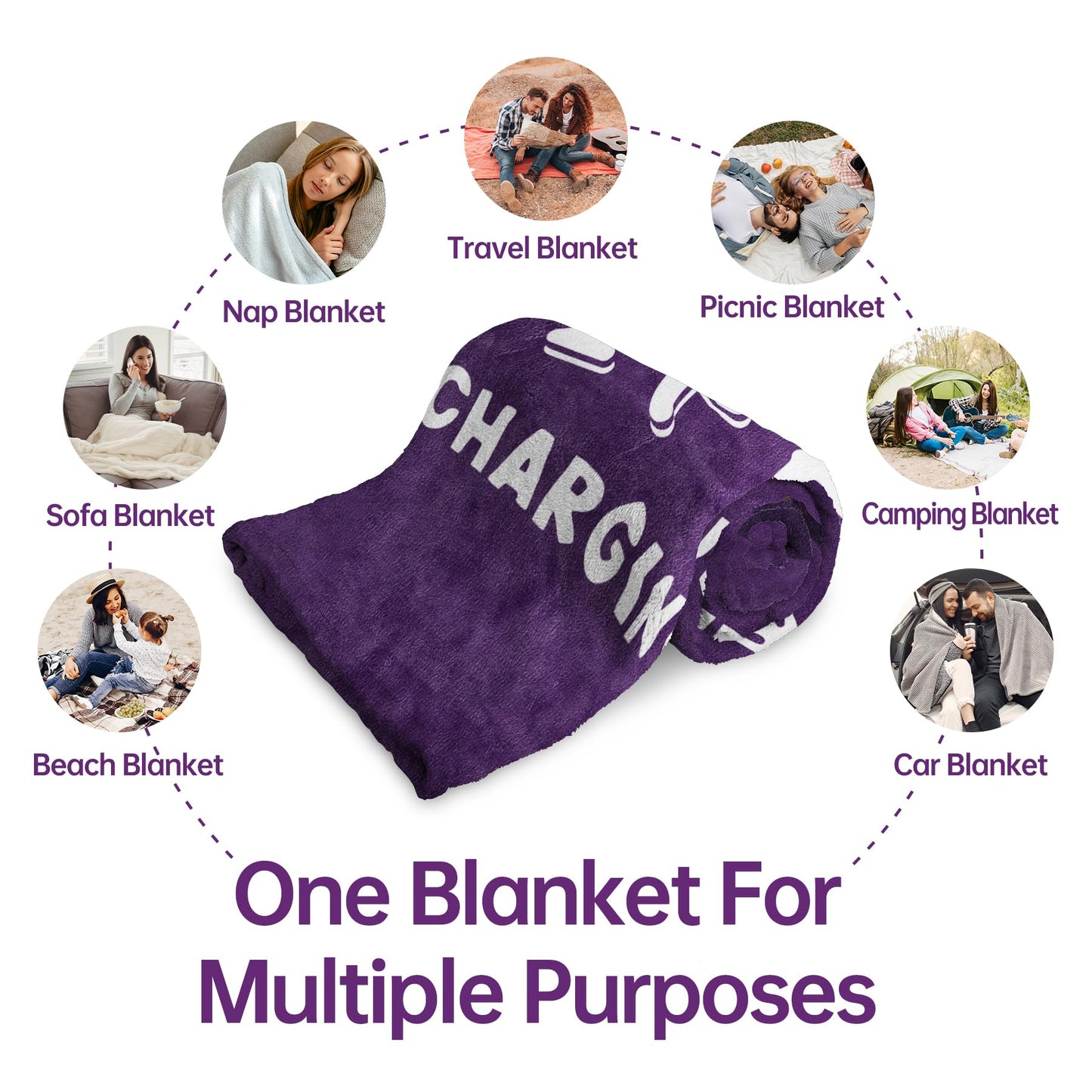 Leebbsin Funny Gifts for Wife Mothers Day, Anniversary Wedding Gifts for Wife, Wifey is Charging Sloth Blanket, Birthday Gift for Wifey from Husband, Gift for Her Christmas 60" x 50", Purple