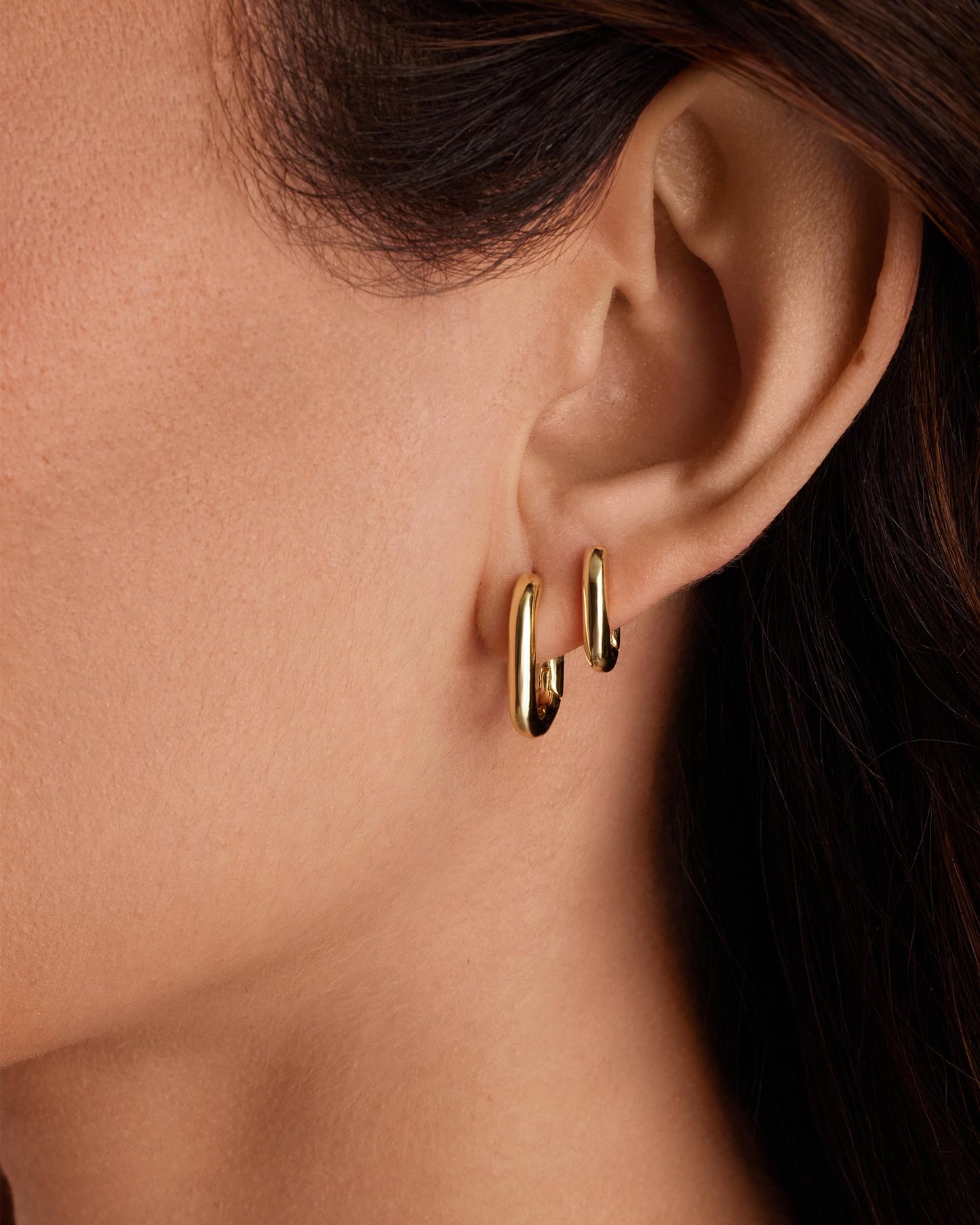 PAVOI 18K Yellow Gold Plated 925 Sterling Silver Posts Three Pairs Geometric Chunky Hoop Earrings for Women - Lightweight Rectangle Huggie Gold Hoops Earrings Set Piercing Pack