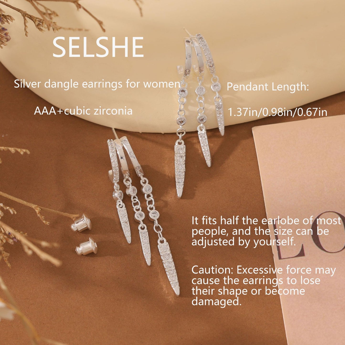 SELSHE Dangle Earrings for Women Trendy, Small Silver Hoop Stud Earrings Long Silver Triple Drop Earrings Dainty Drop Earrings for Women Women's Accessories Jewelry